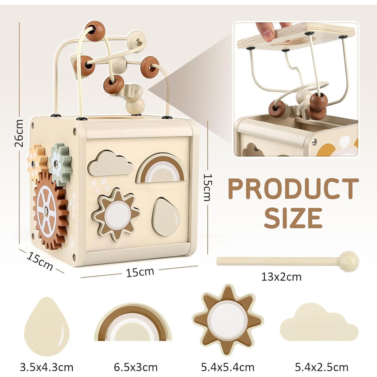 Cubo de Actividad Sensorial de Madera Vanplay 5 en 1 para Bebés