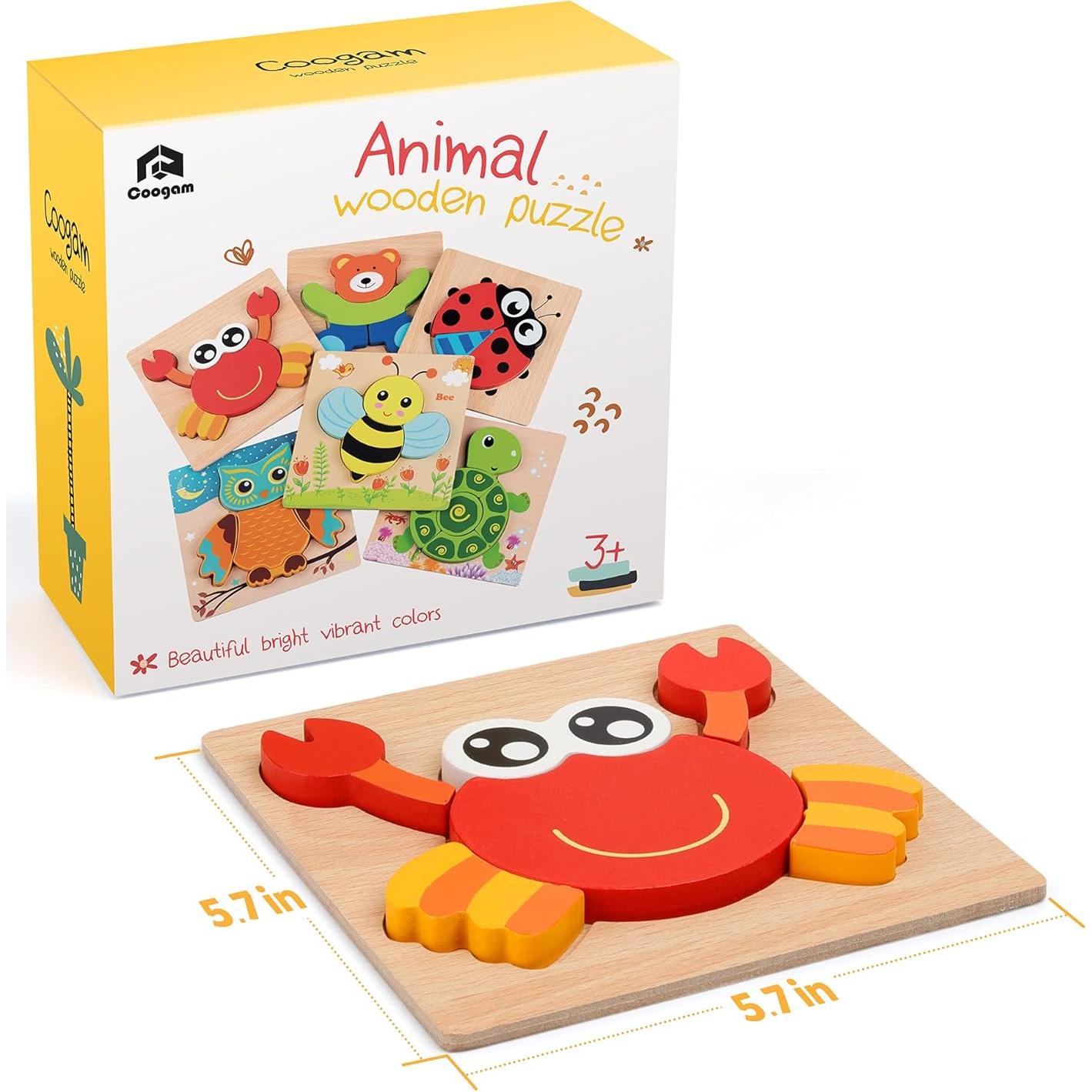 Juego de Rompecabezas de Madera Coogam - 6 Animales Montessori