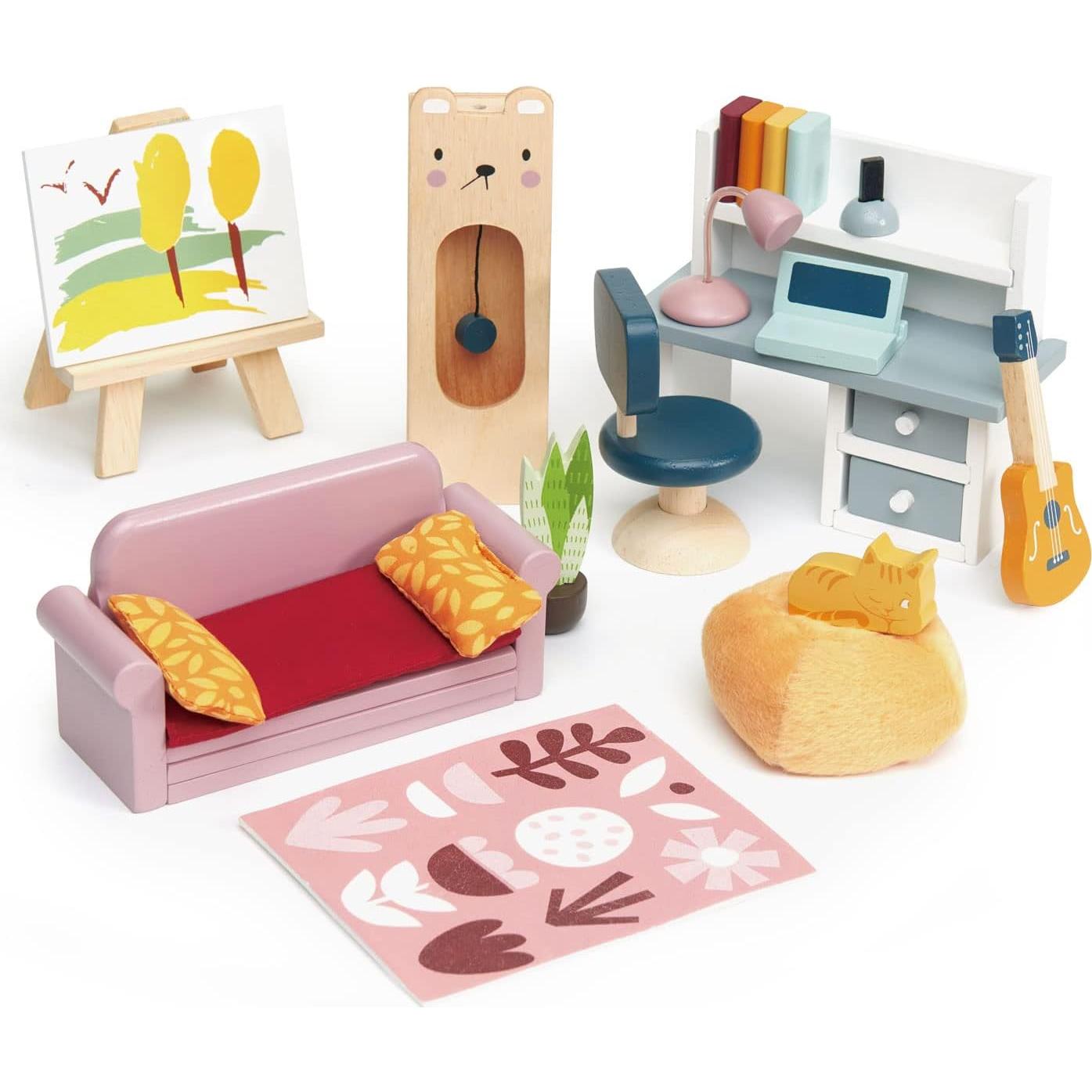 Muebles de Estudio Tender Leaf Toys para Casa de Muñecas 23 Pcs