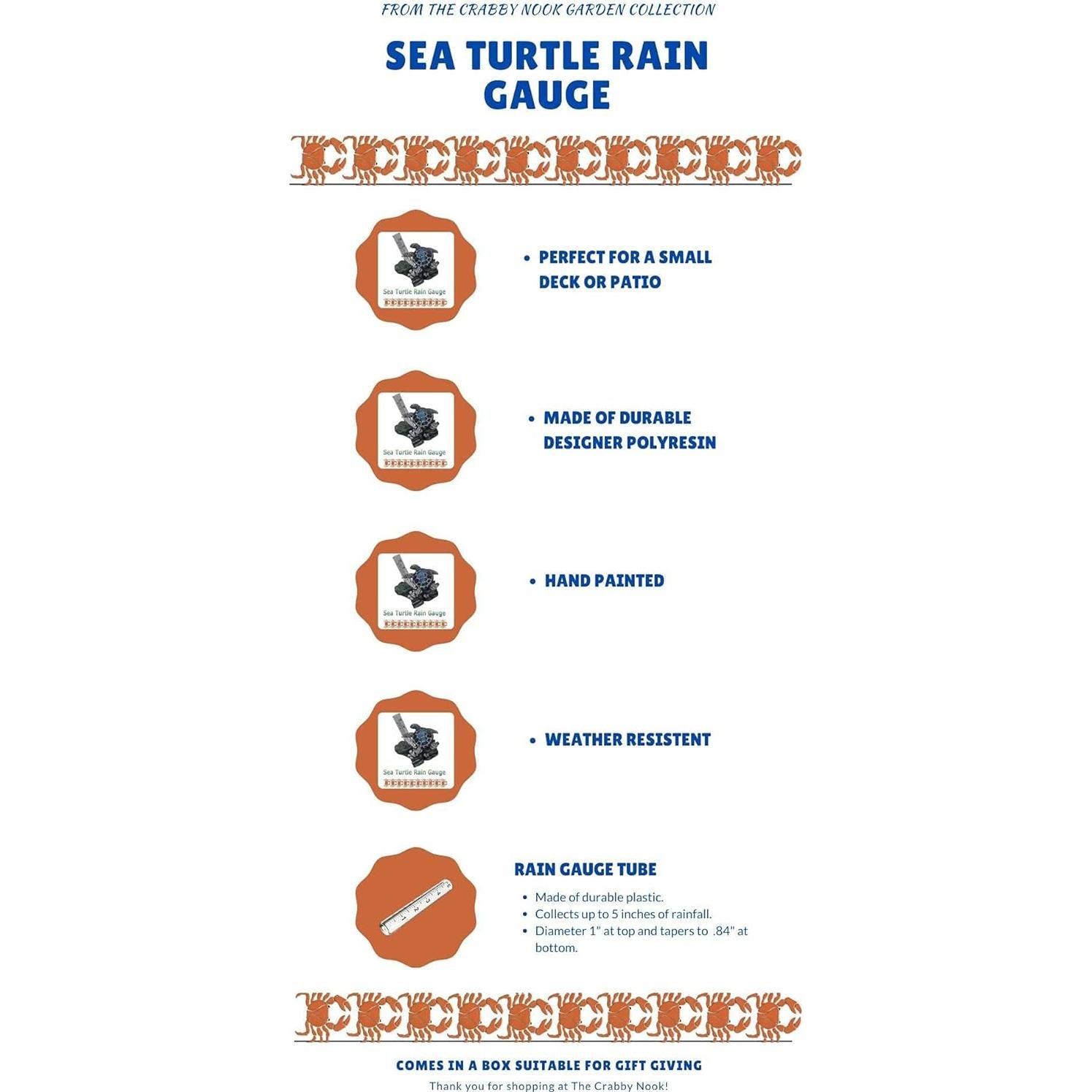 Pluviómetro Decorativo Tortuga Marina The Crabby Nook 14x8.9x15.2cm