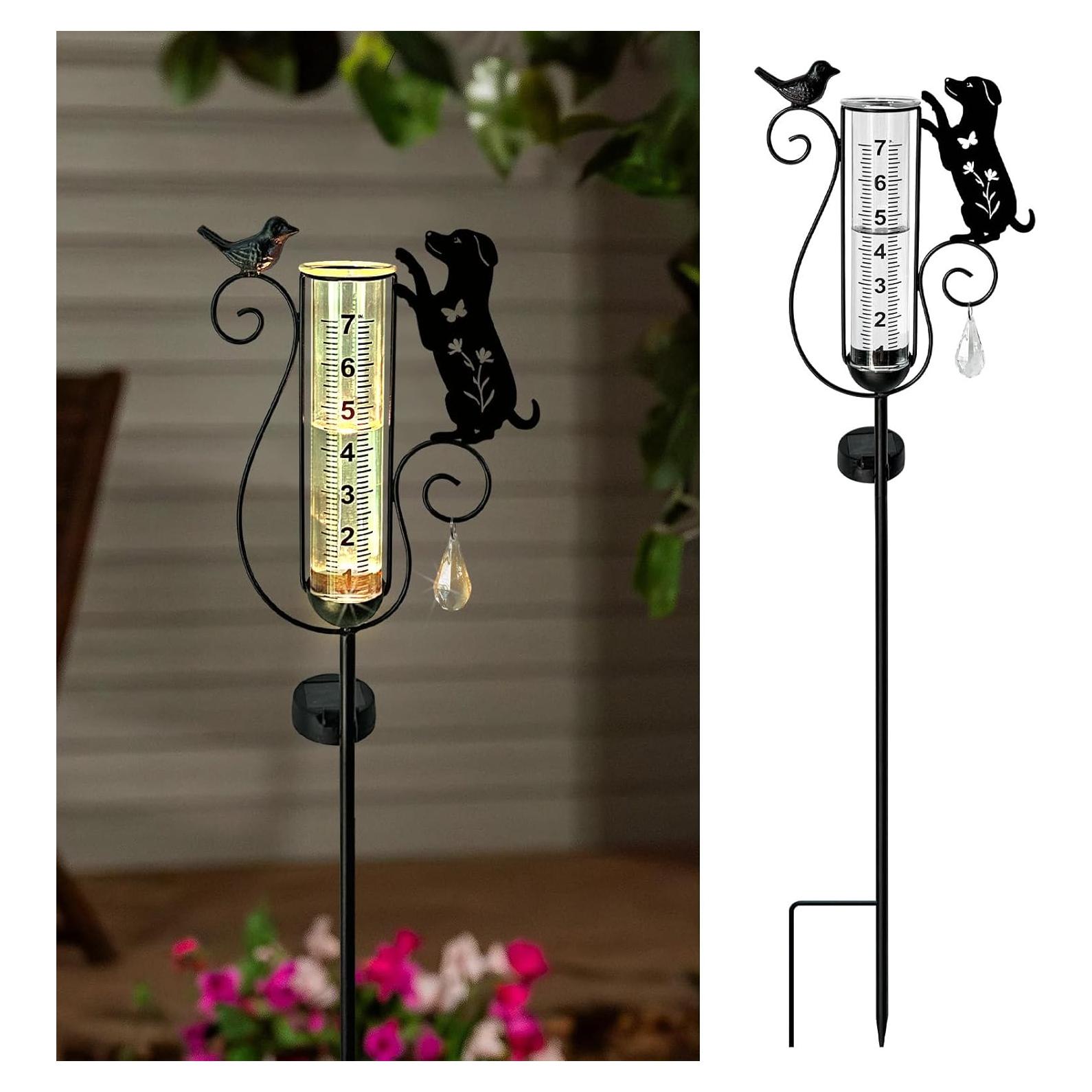 Pluviómetro Decorativo Solar con Estaca de Perro Negro 0.52kg