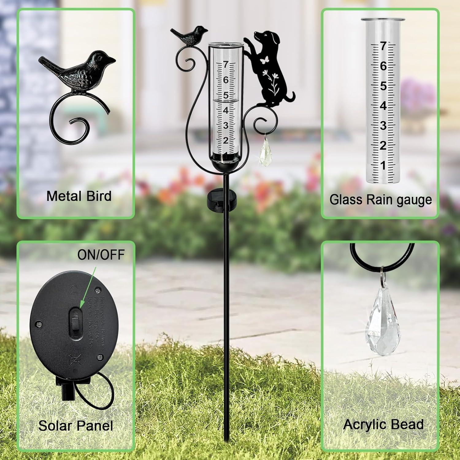 Pluviómetro Decorativo Solar con Estaca de Perro Negro 0.52kg