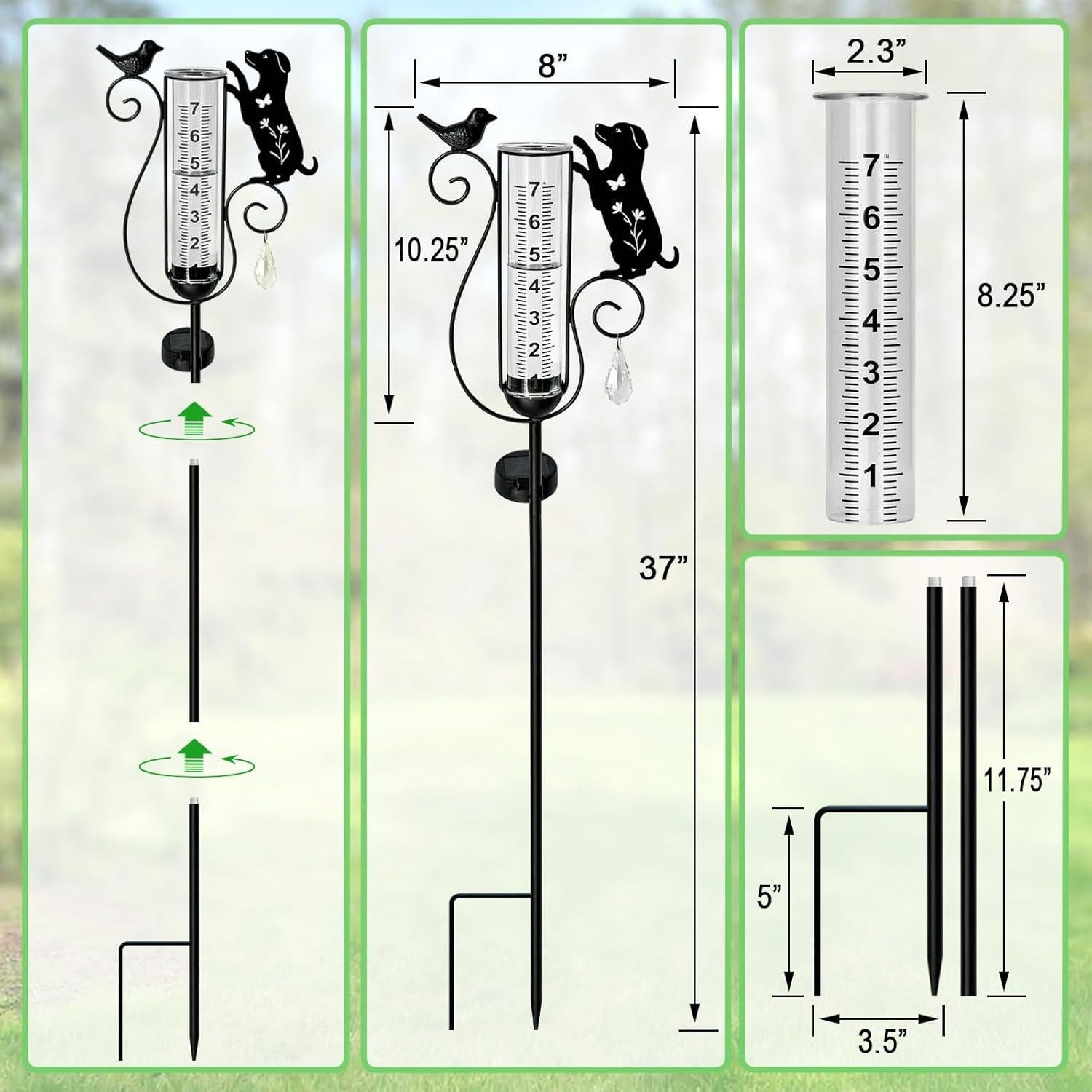Pluviómetro Decorativo Solar con Estaca de Perro Negro 0.52kg