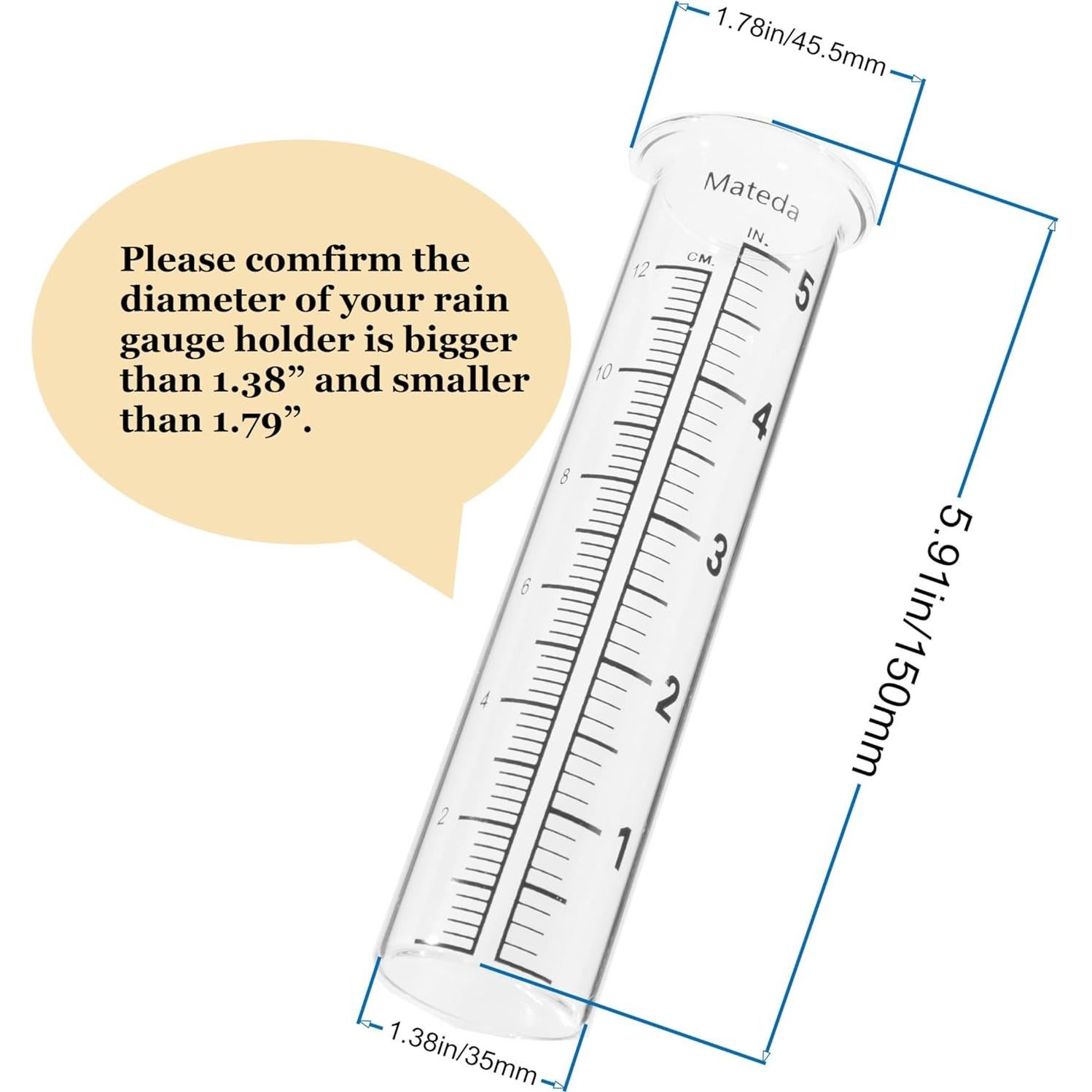 Tubo de Reemplazo para Pluviómetro Mateda 5" Vidrio - 2 Unidades