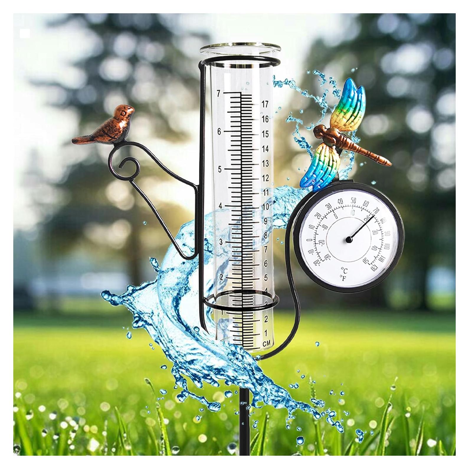 Pluviometro Exterior Senflame con Termómetro y Estaca Decorativa