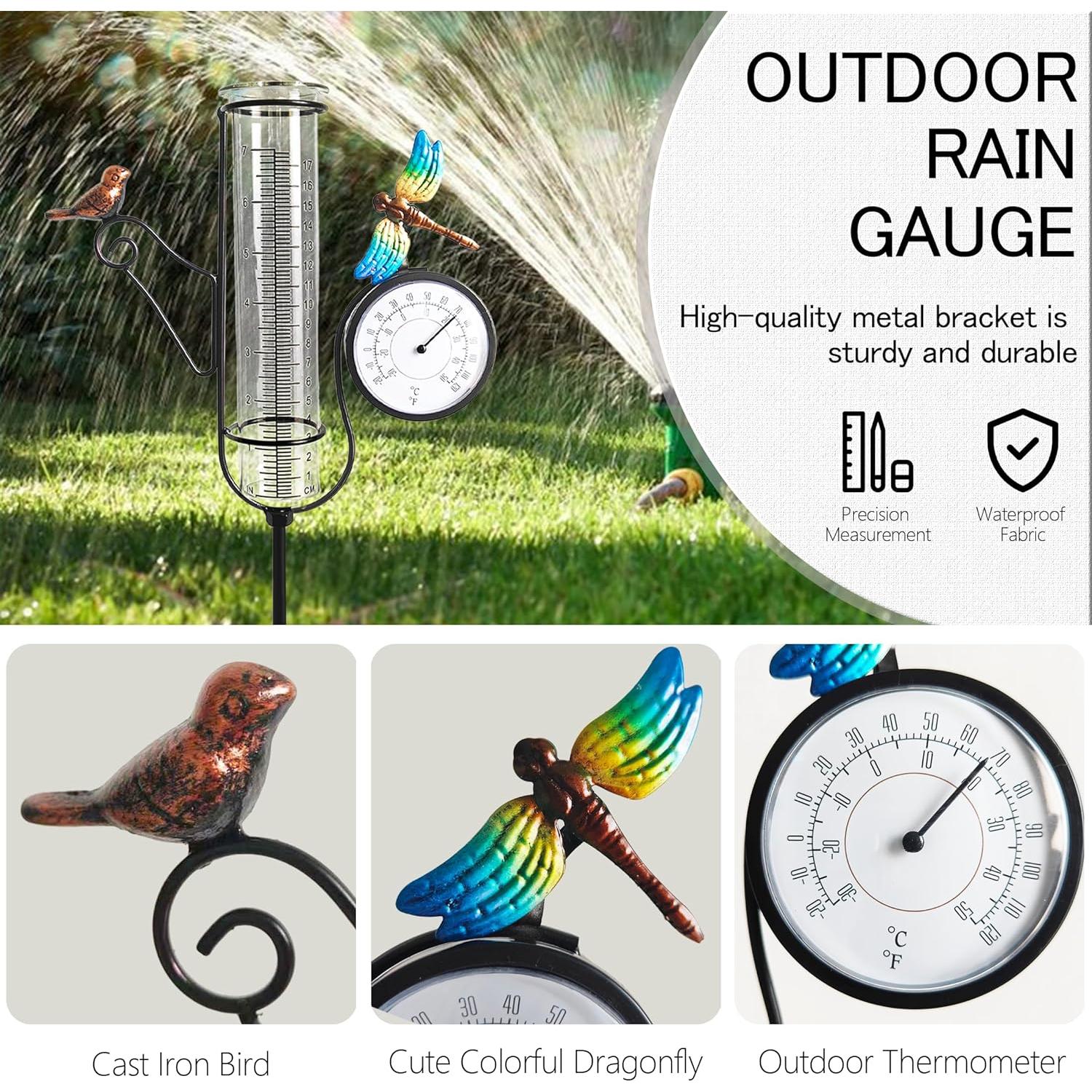 Pluviometro Exterior Senflame con Termómetro y Estaca Decorativa