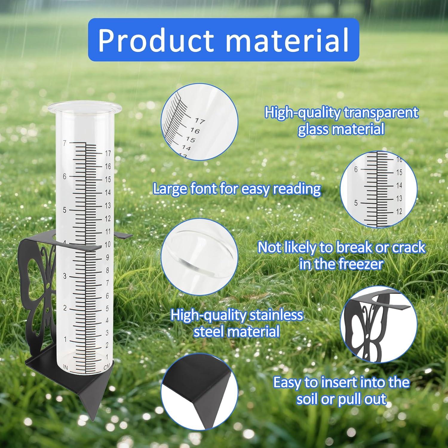 Medidor de Lluvia TBWHL 21cm con Soporte Acero Inoxidable Mariposa