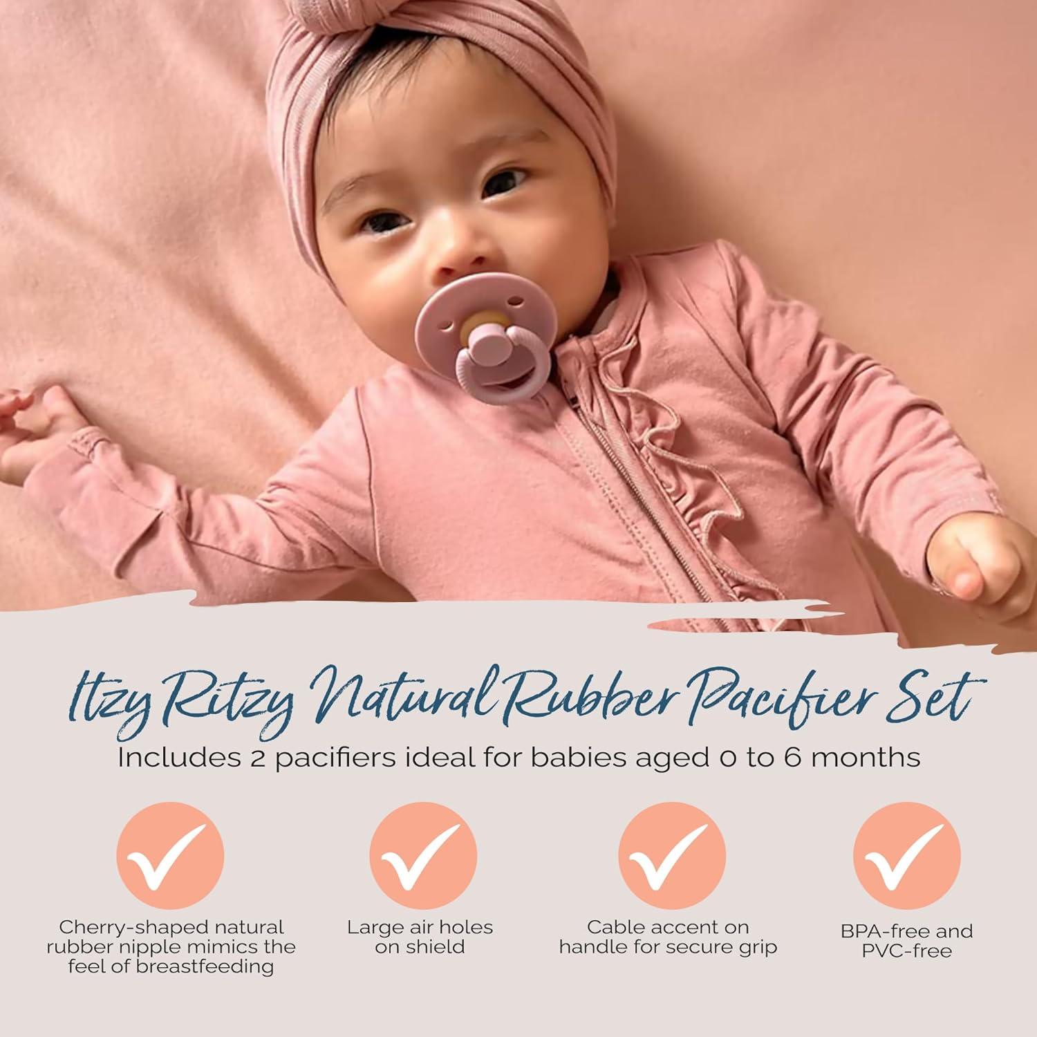 Chupetes de goma natural Itzy Ritzy, set de 2 para 0-6 meses