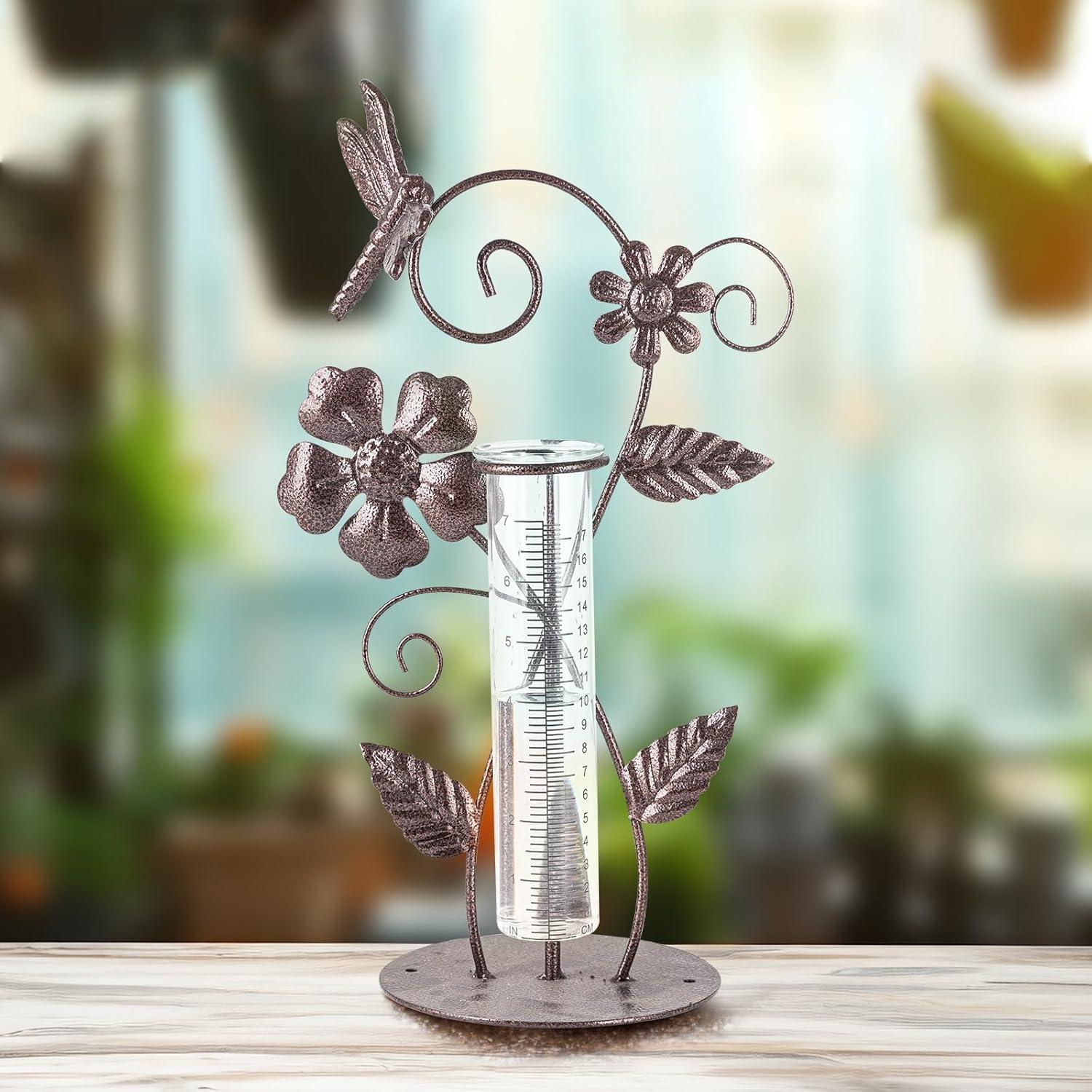 Pluviometro de Metal y Vidrio Libélula 17cm Decoración Jardín