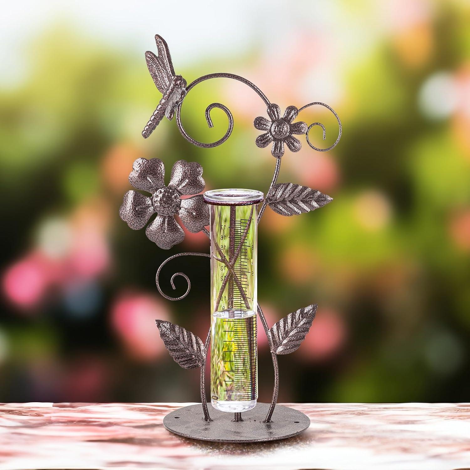 Pluviometro de Metal y Vidrio Libélula 17cm Decoración Jardín