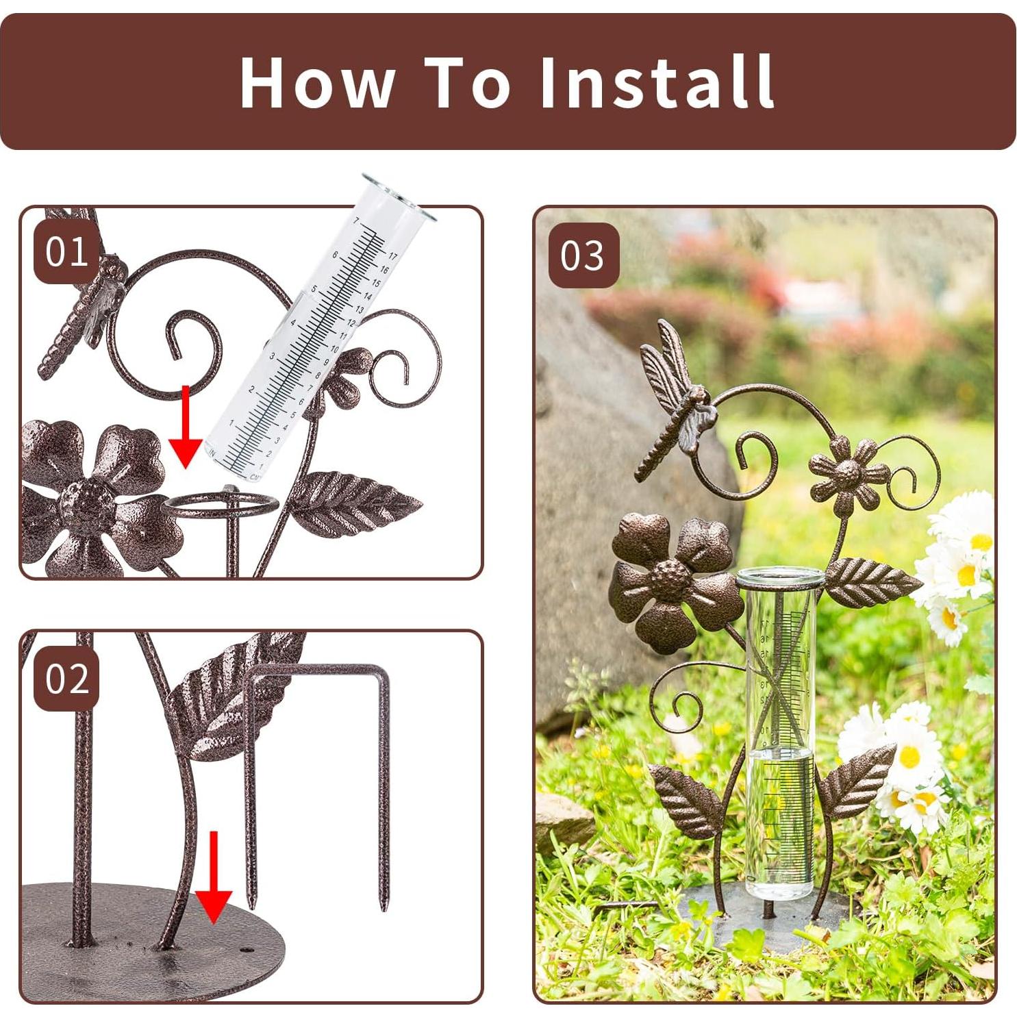 Pluviometro de Metal y Vidrio Libélula 17cm Decoración Jardín