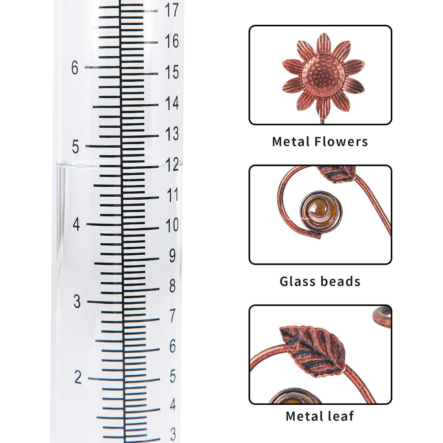 Medidor de Lluvia Topadorn de Metal y Vidrio 17 cm Fácil Lectura