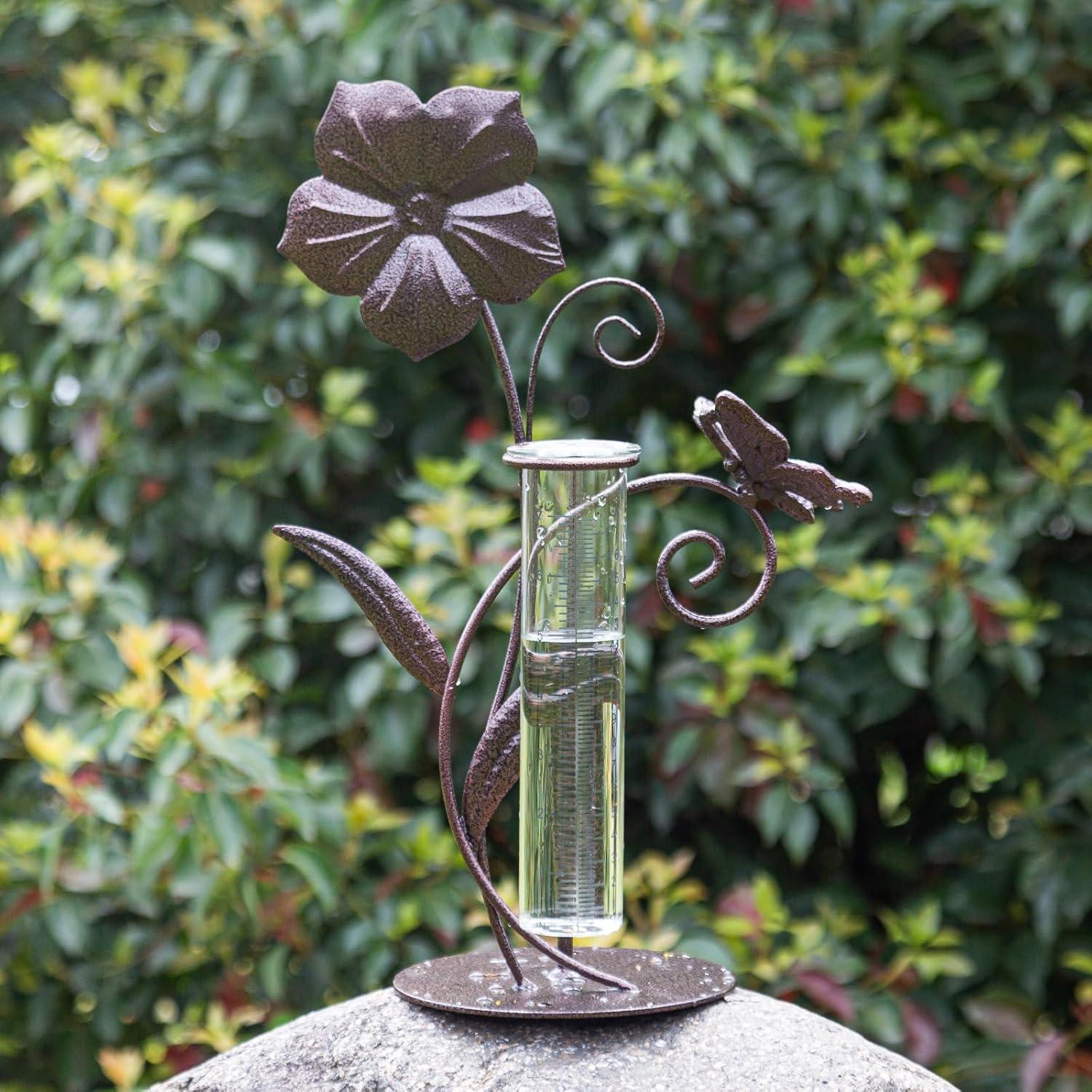 Pluviómetro DUSVALLY 17.78 cm con diseño de mariposa decorativo