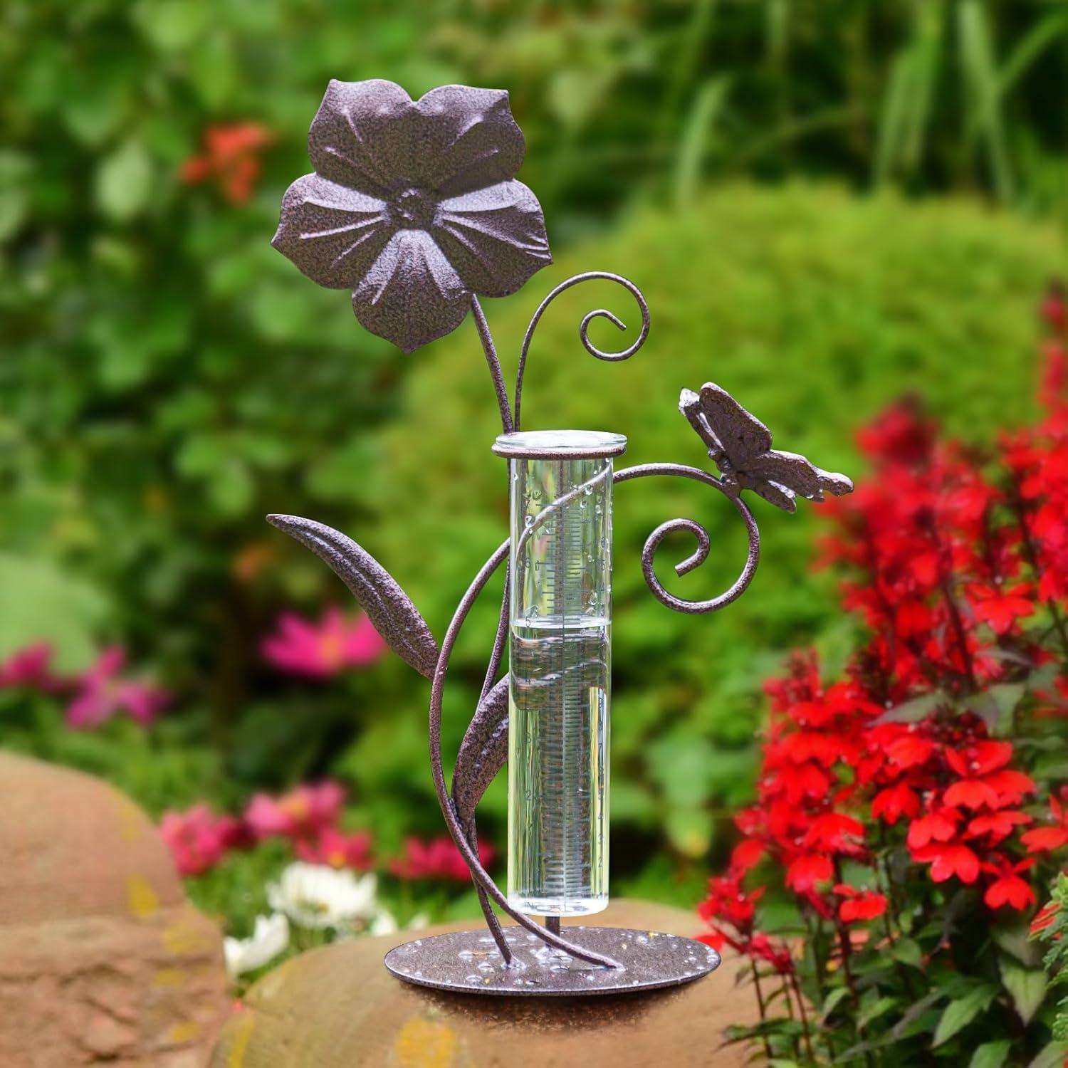Pluviómetro DUSVALLY 17.78 cm con diseño de mariposa decorativo