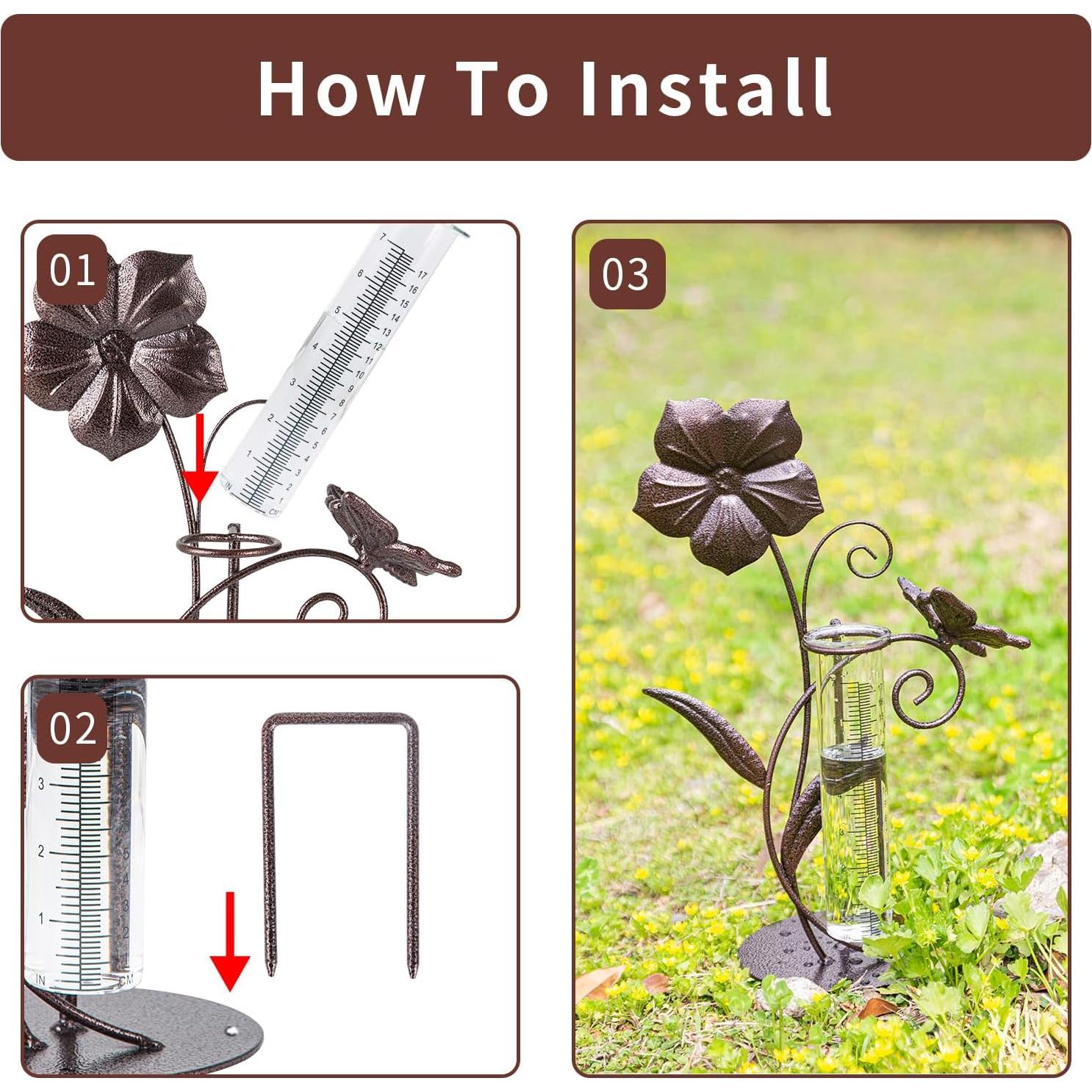 Pluviómetro DUSVALLY 17.78 cm con diseño de mariposa decorativo