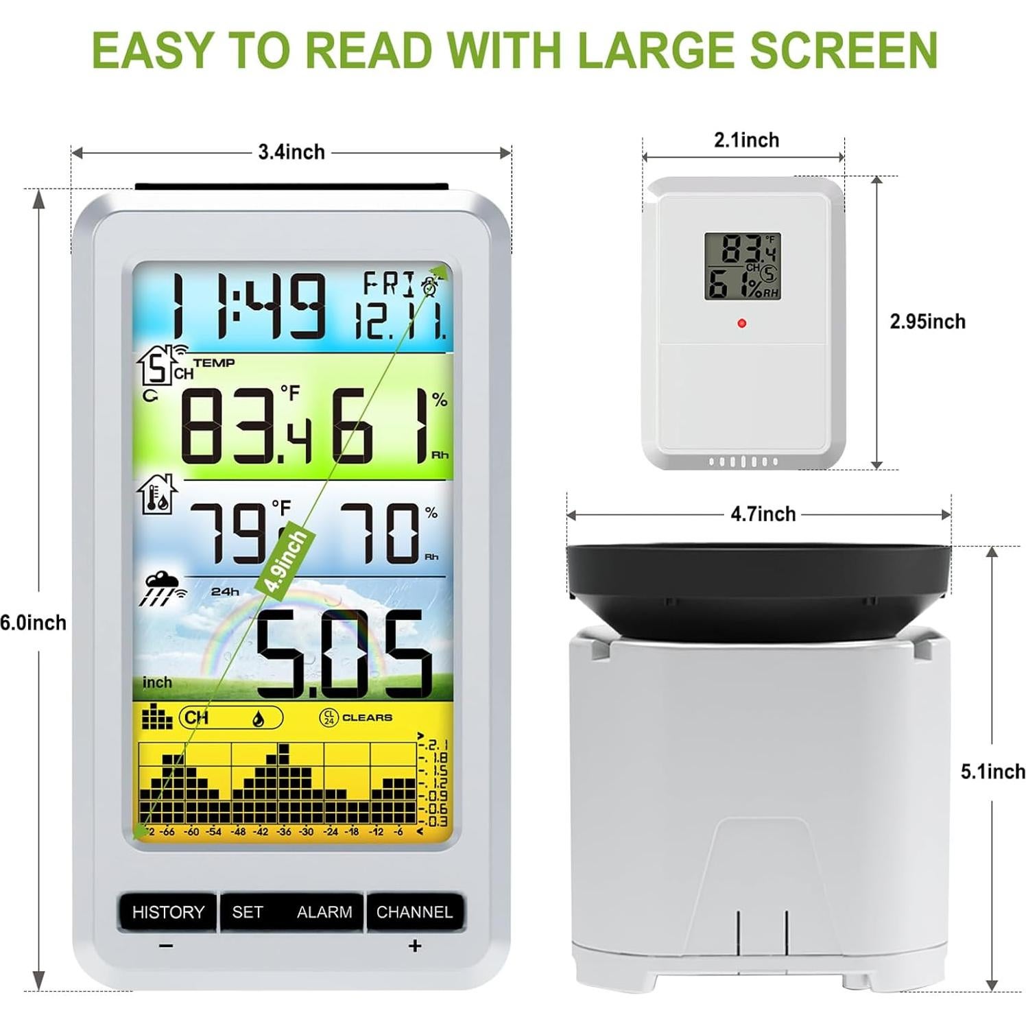 Pluviómetro Inalámbrico Urageuxy WS0207 con Termómetro