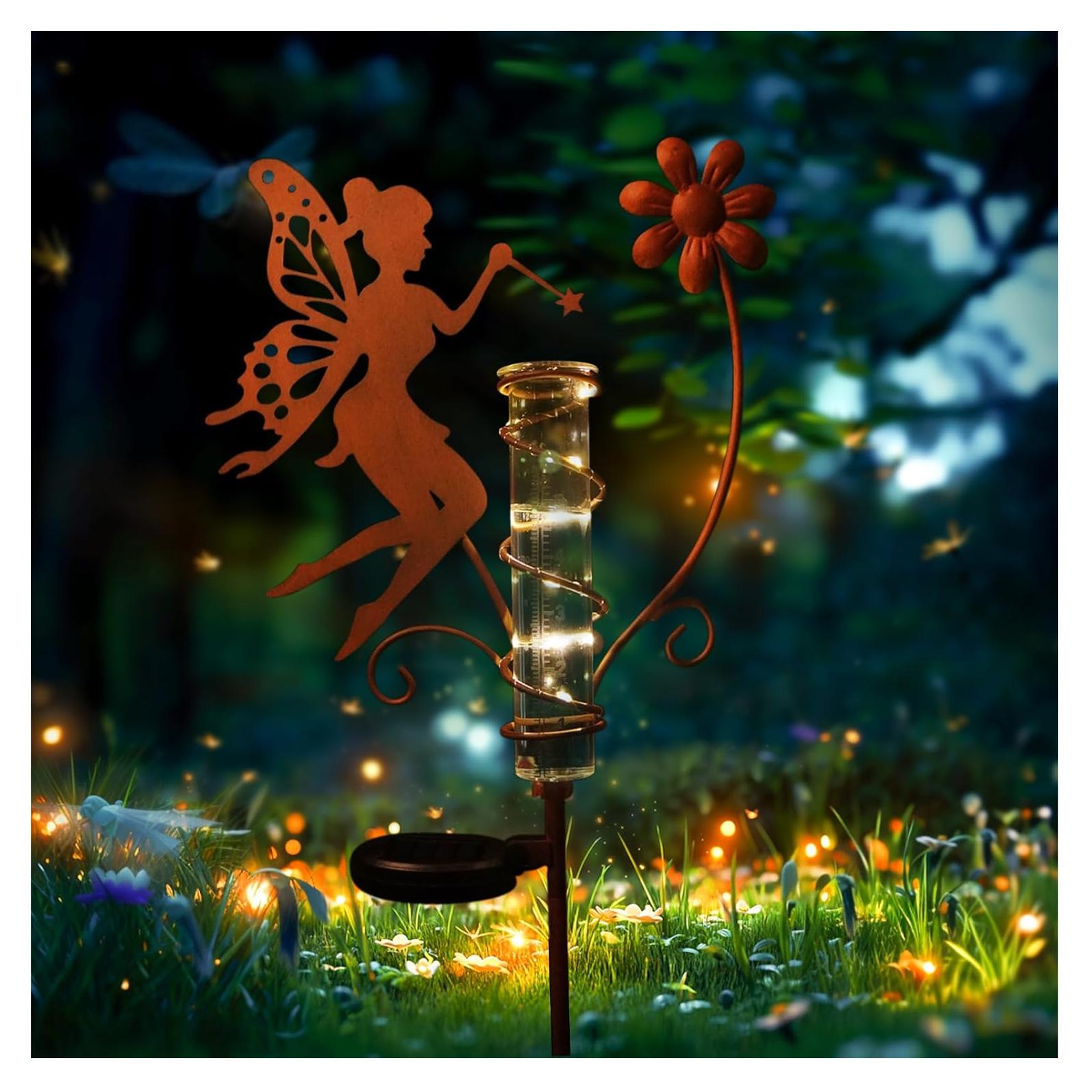 Pluviómetro Solar HONGLAND con Luz LED y Tubo de Vidrio 24cm