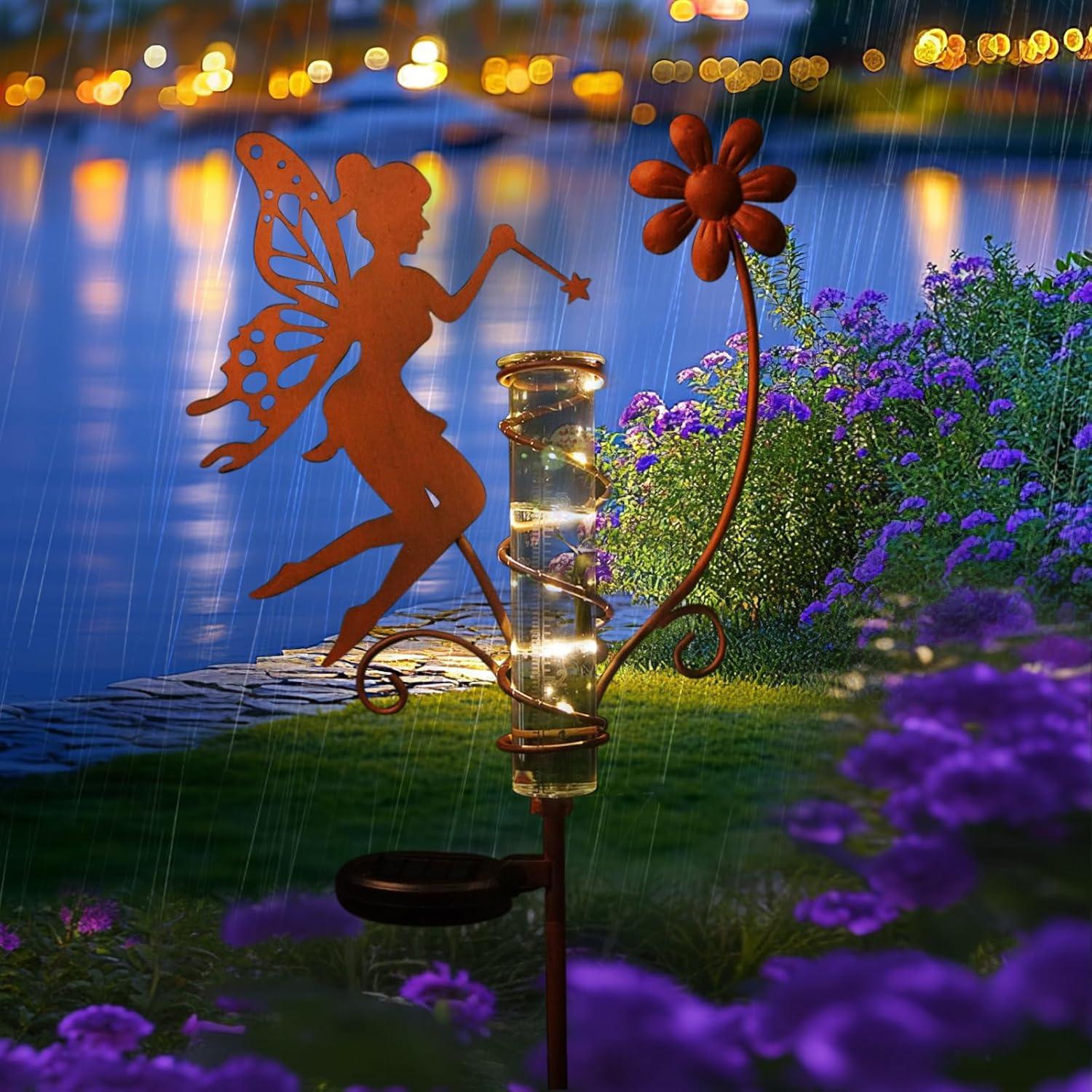 Pluviómetro Solar HONGLAND con Luz LED y Tubo de Vidrio 24cm