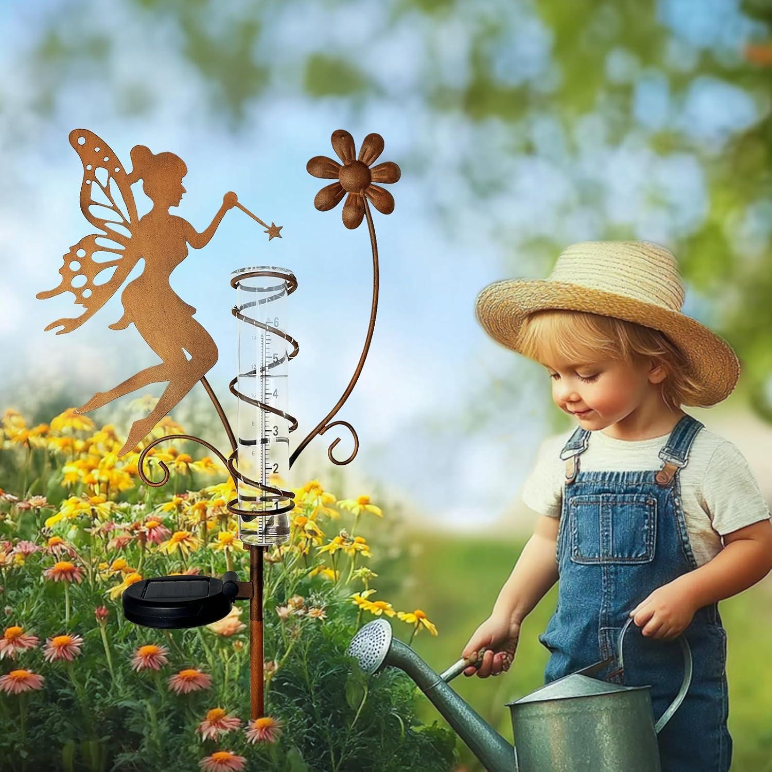 Pluviómetro Solar HONGLAND con Luz LED y Tubo de Vidrio 24cm