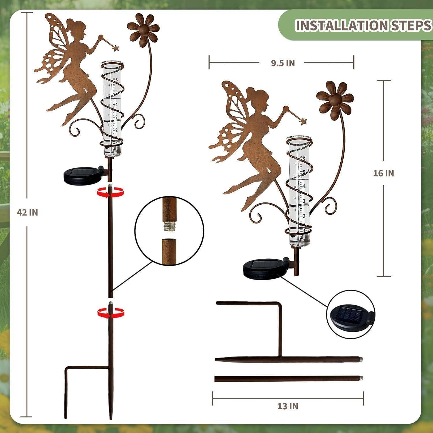 Pluviómetro Solar HONGLAND con Luz LED y Tubo de Vidrio 24cm