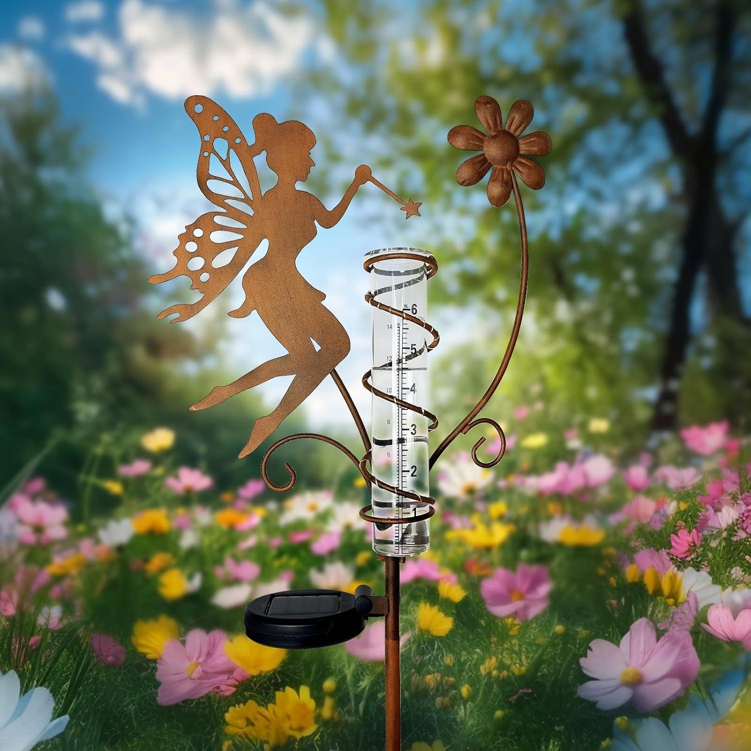 Pluviómetro Solar HONGLAND con Luz LED y Tubo de Vidrio 24cm