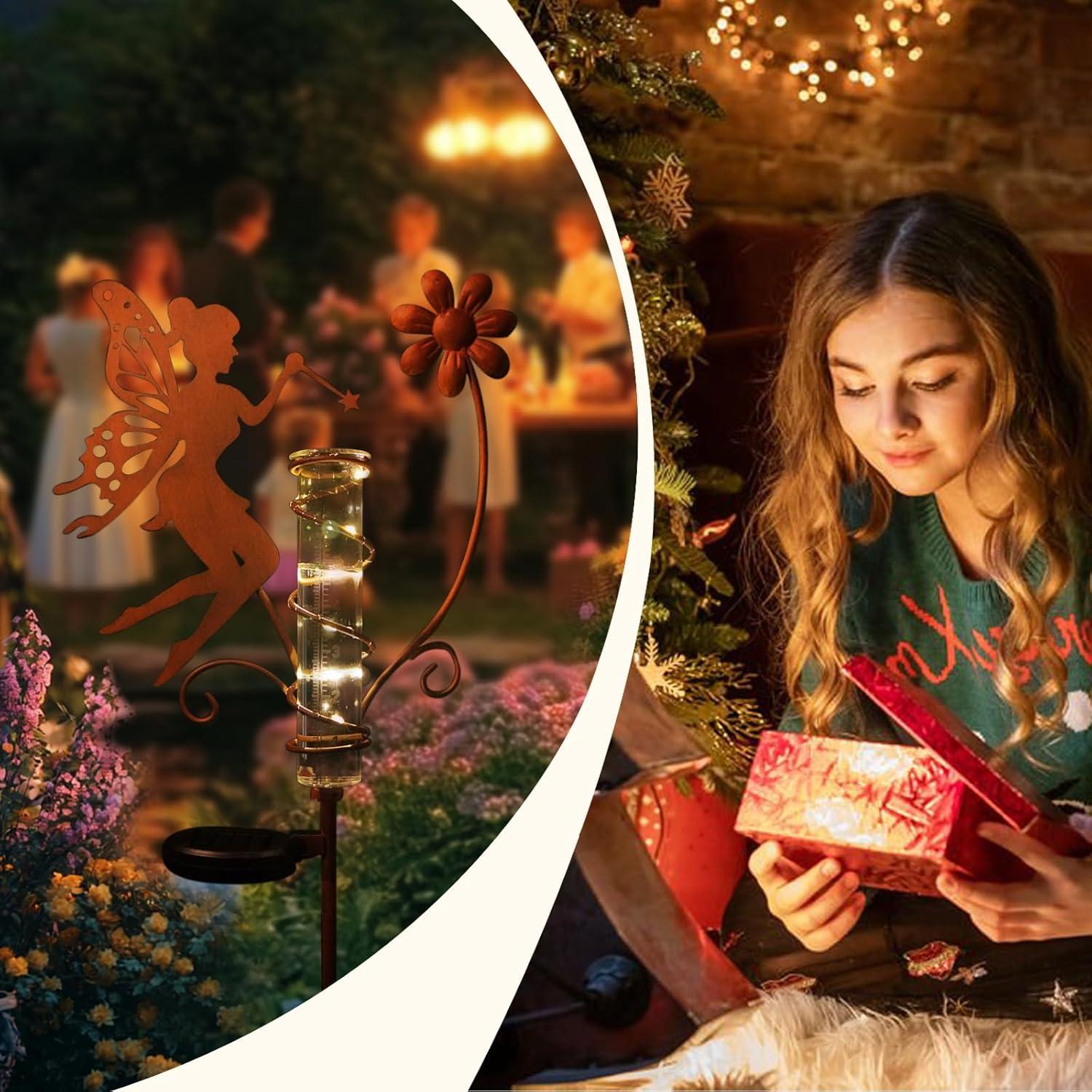 Pluviómetro Solar HONGLAND con Luz LED y Tubo de Vidrio 24cm