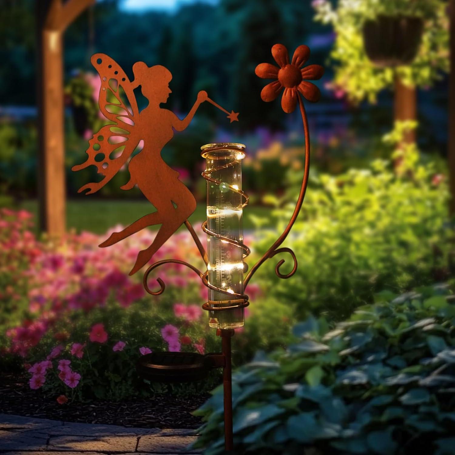 Pluviómetro Solar HONGLAND con Luz LED y Tubo de Vidrio 24cm