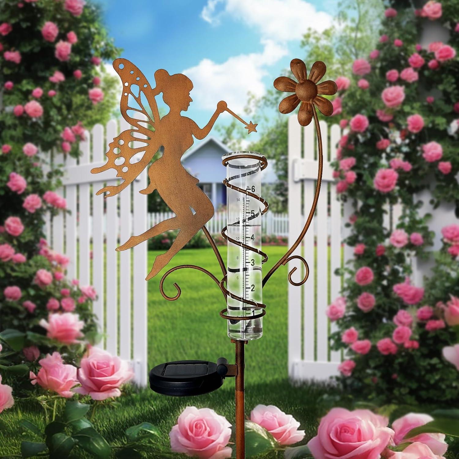 Pluviómetro Solar HONGLAND con Luz LED y Tubo de Vidrio 24cm