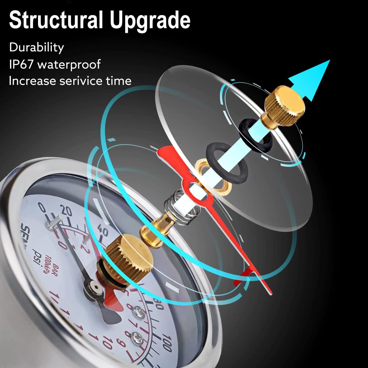 Manómetro de presión de agua SENCTRL 0-14 Bar 2.5" sin plomo