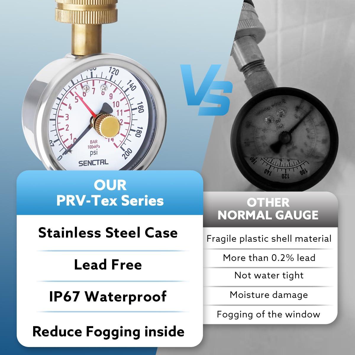 Manómetro de presión de agua SENCTRL 0-14 Bar 2.5" sin plomo
