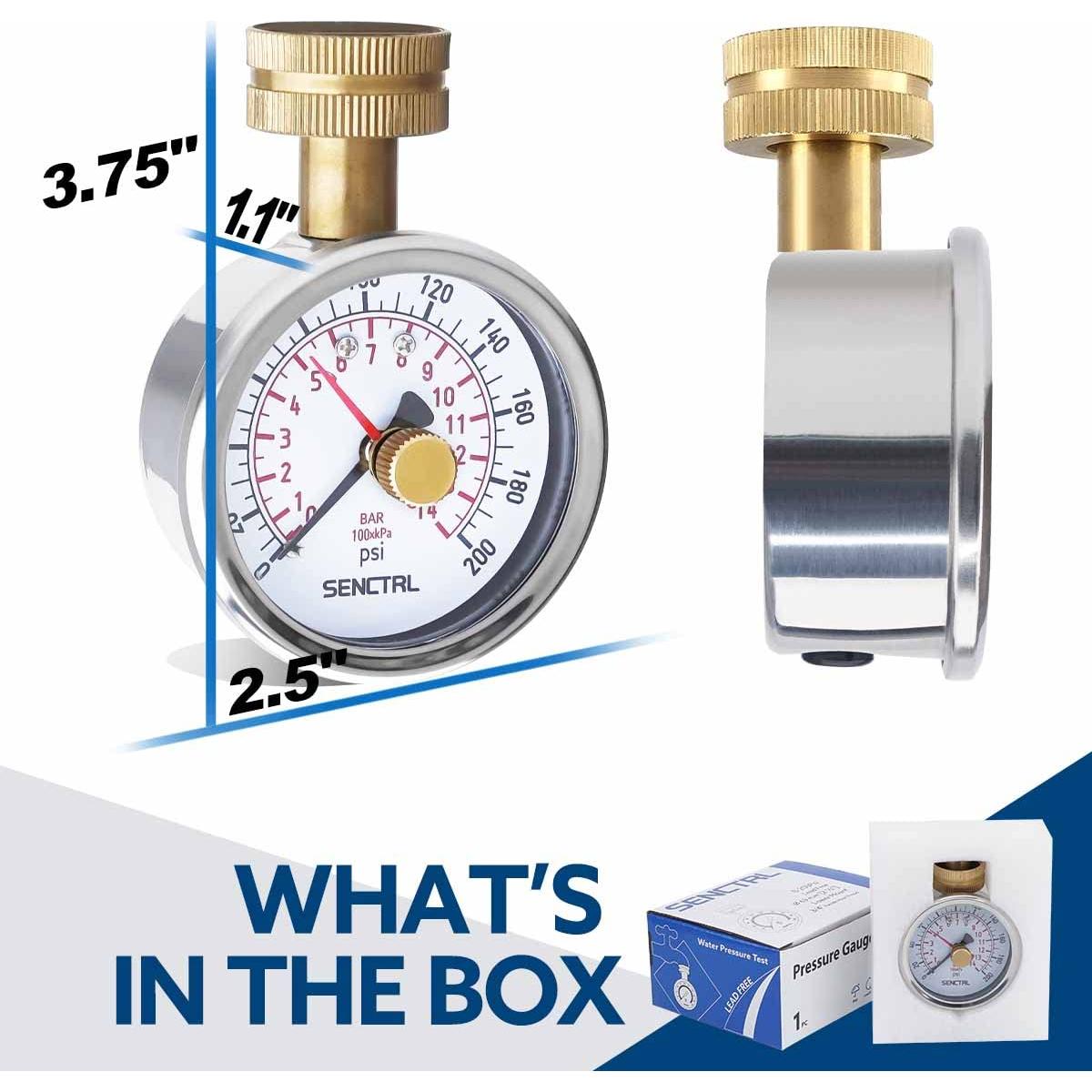 Manómetro de presión de agua SENCTRL 0-14 Bar 2.5" sin plomo