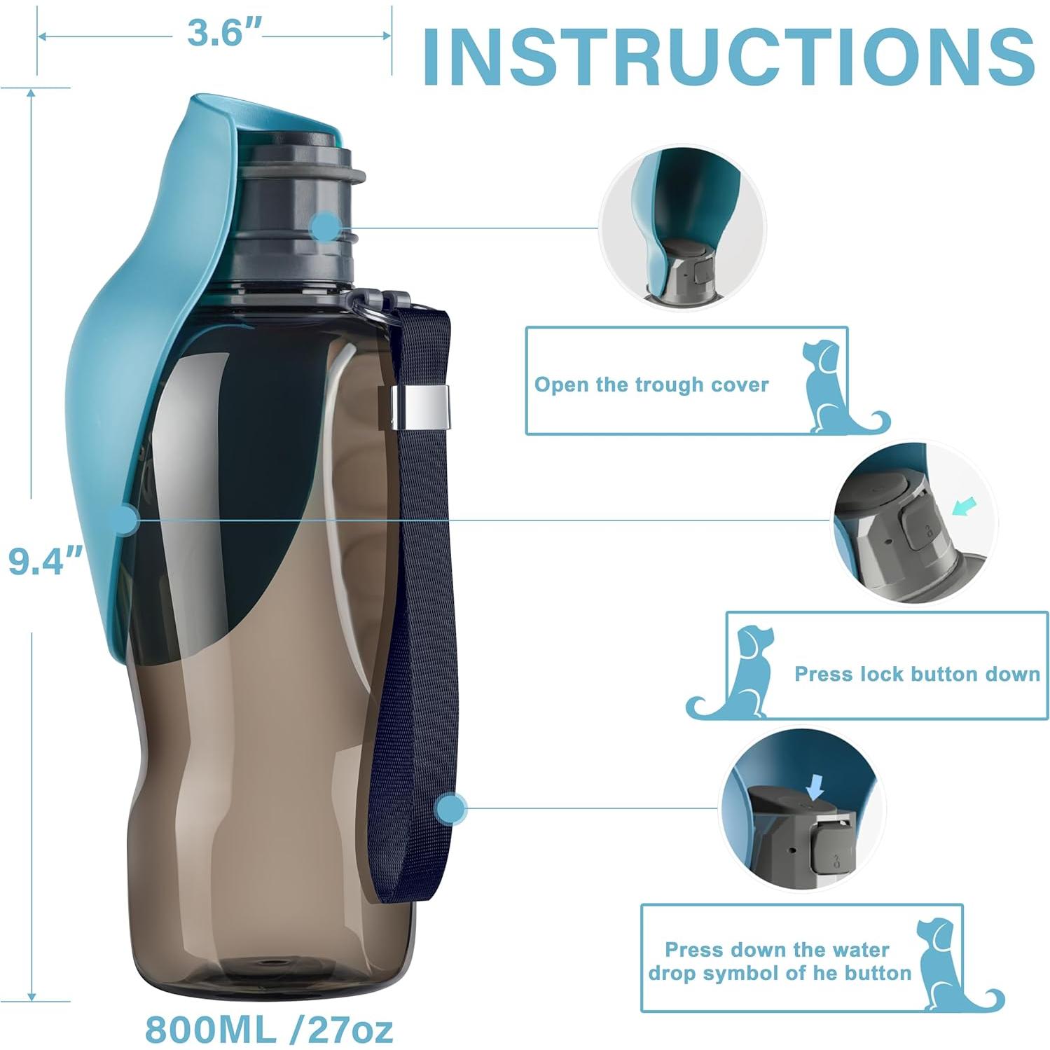 Botella de Agua Portátil para Perros Maiiu 800ml a Prueba de Fugas