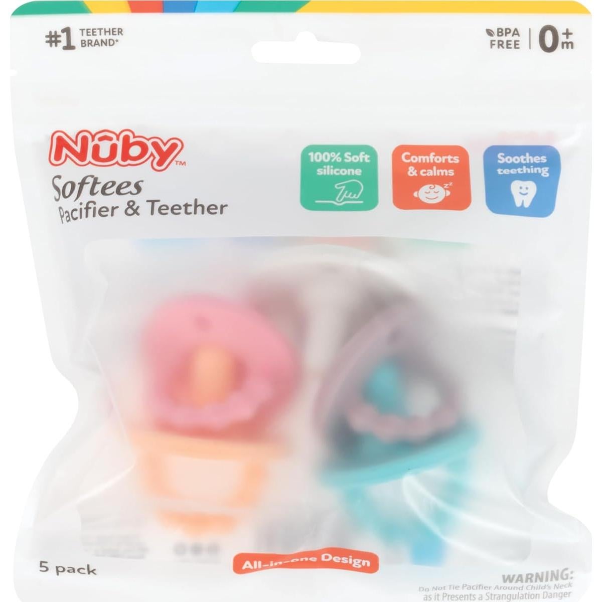 Chupete y Mordedor de Silicona Nuby Softees - 5 Unidades 0+ Meses