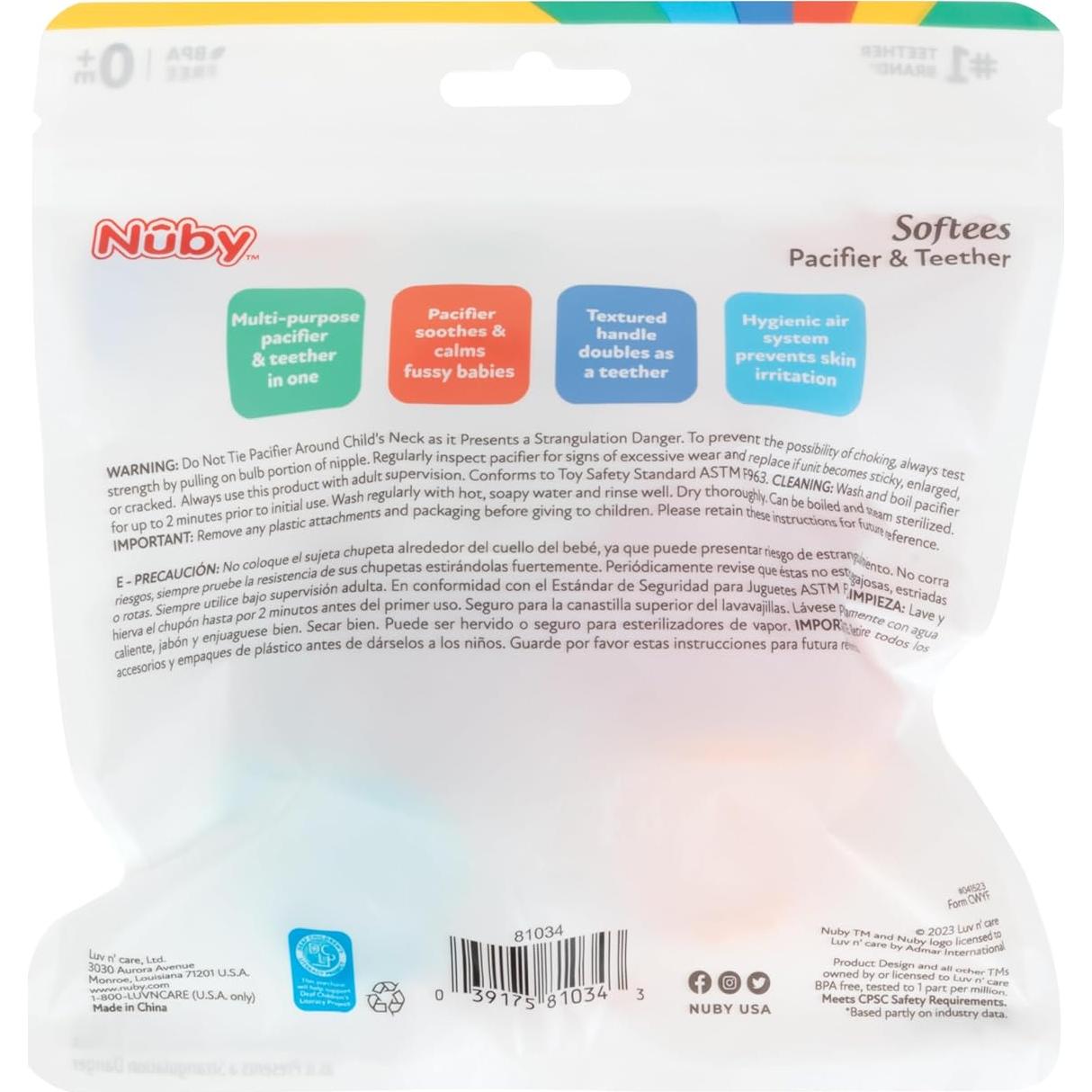 Chupete y Mordedor de Silicona Nuby Softees - 5 Unidades 0+ Meses