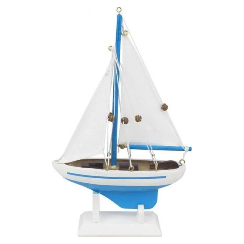 Velero de Madera Azul Claro Hampton Nautical 22.86 cm Decoración