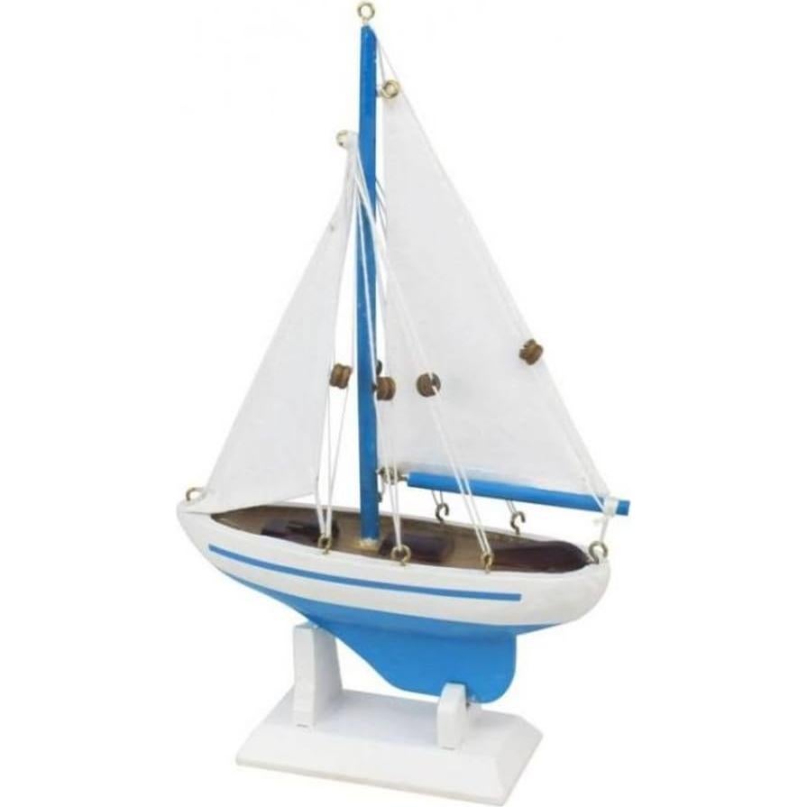 Velero de Madera Azul Claro Hampton Nautical 22.86 cm Decoración
