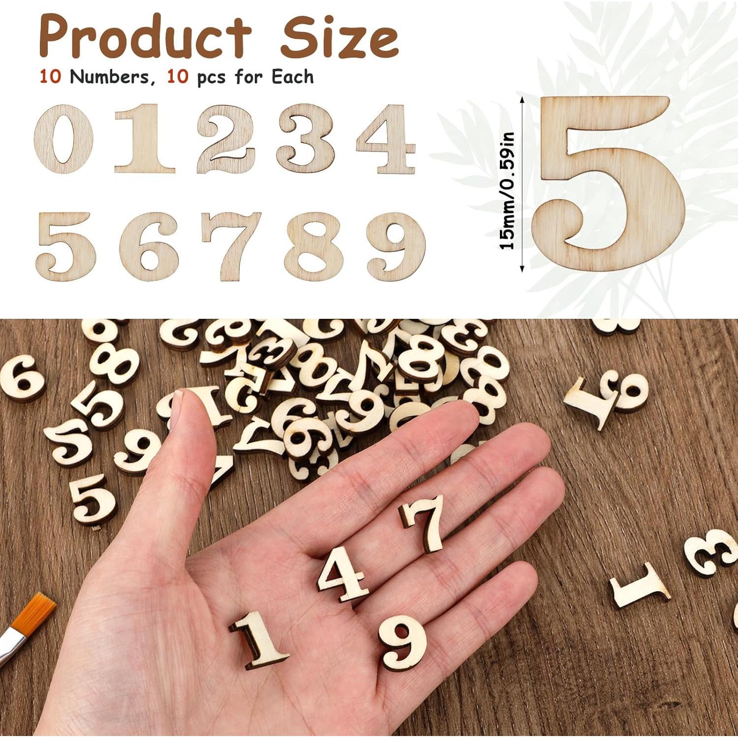 204 Piezas Letras y Números de Madera sin Terminar 15mm