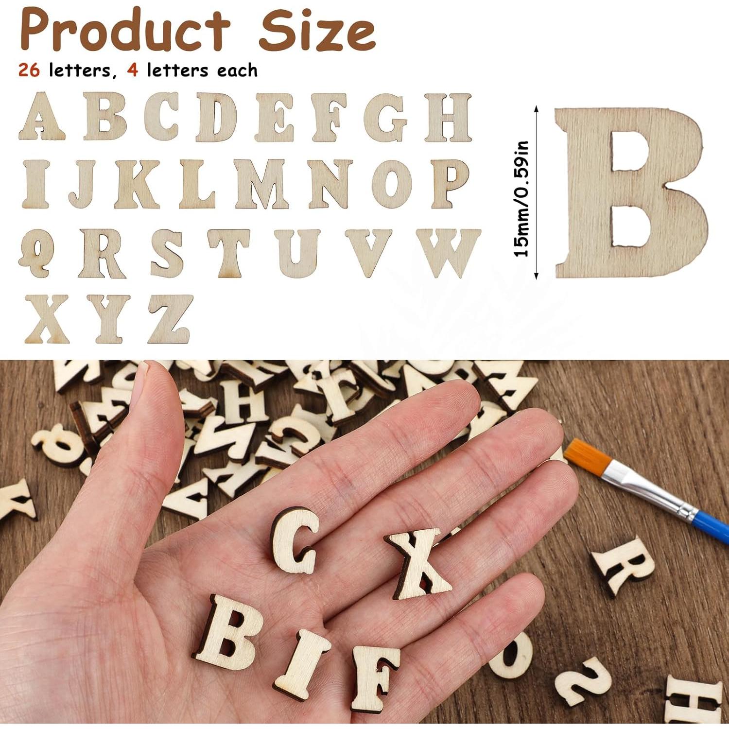 204 Piezas Letras y Números de Madera sin Terminar 15mm