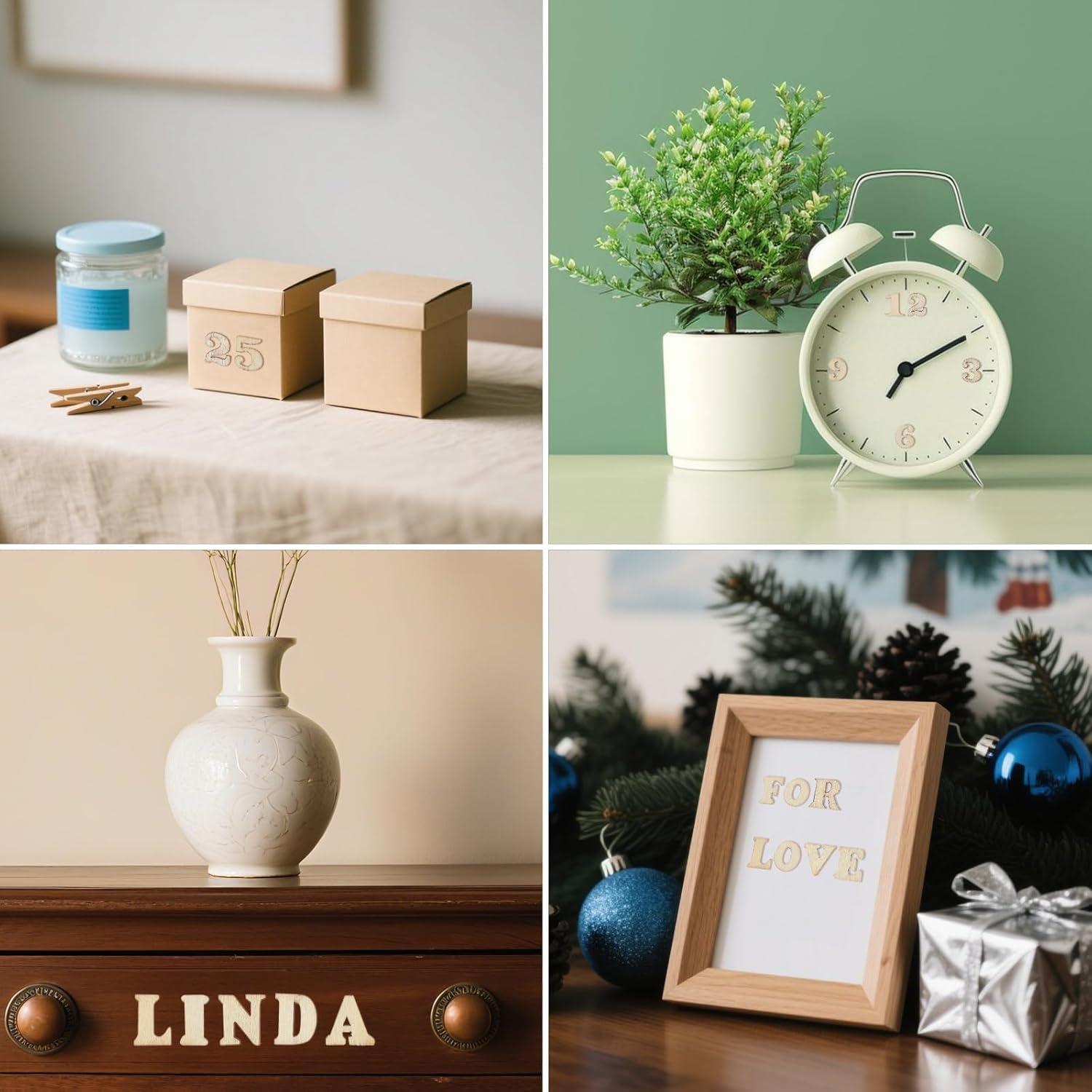 204 Piezas Letras y Números de Madera sin Terminar 15mm