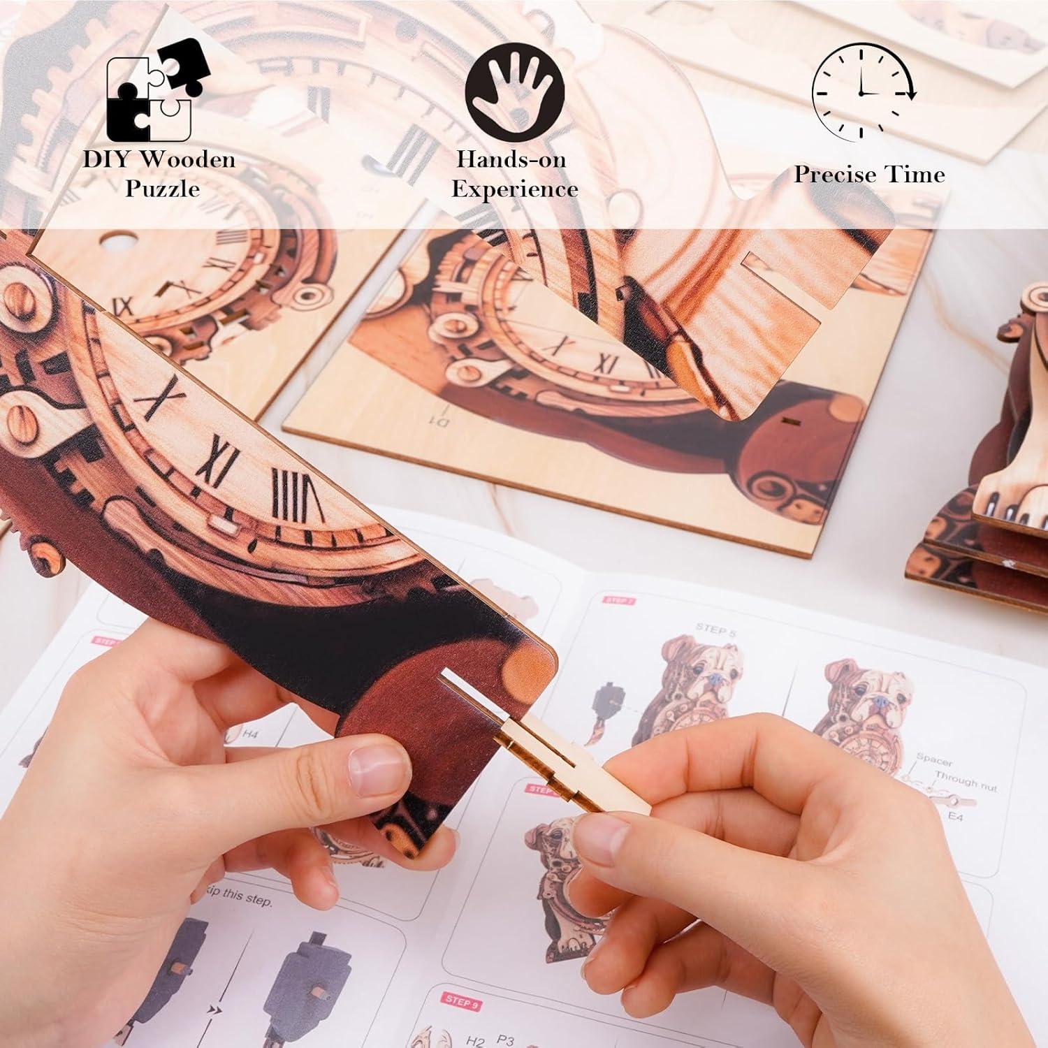 Rompecabezas 3D de Madera Pijesaksa Reloj Bulldog DIY