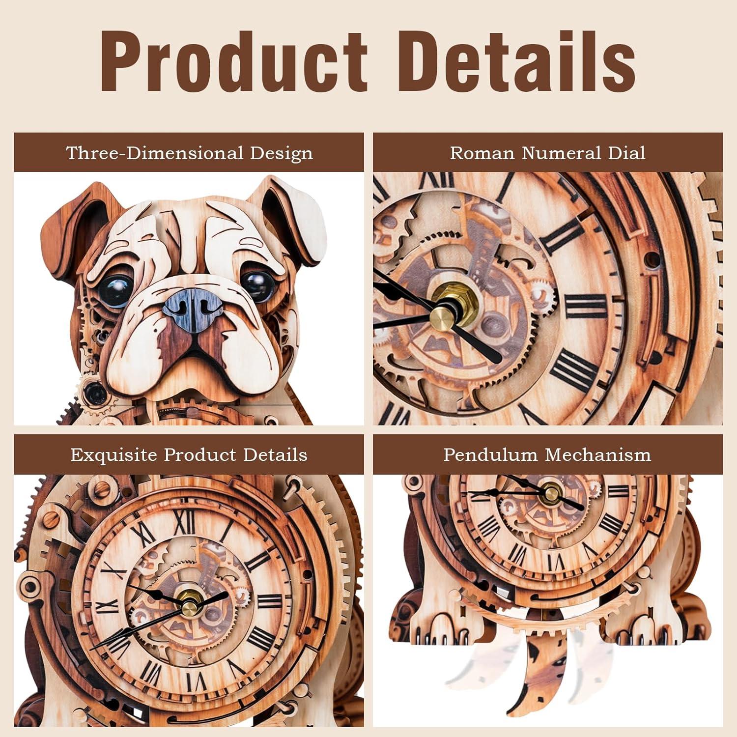 Rompecabezas 3D de Madera Pijesaksa Reloj Bulldog DIY