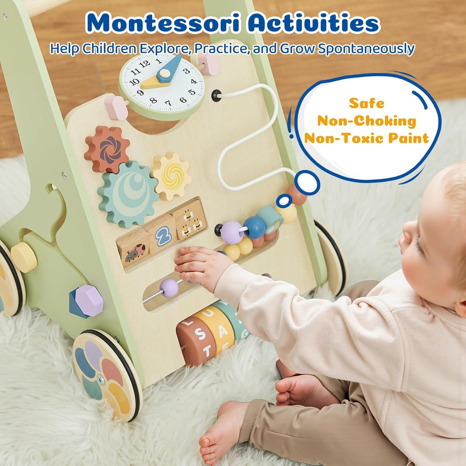 Andador de Madera Montessori Paisure 2 en 1 para Bebés 6-12 Meses