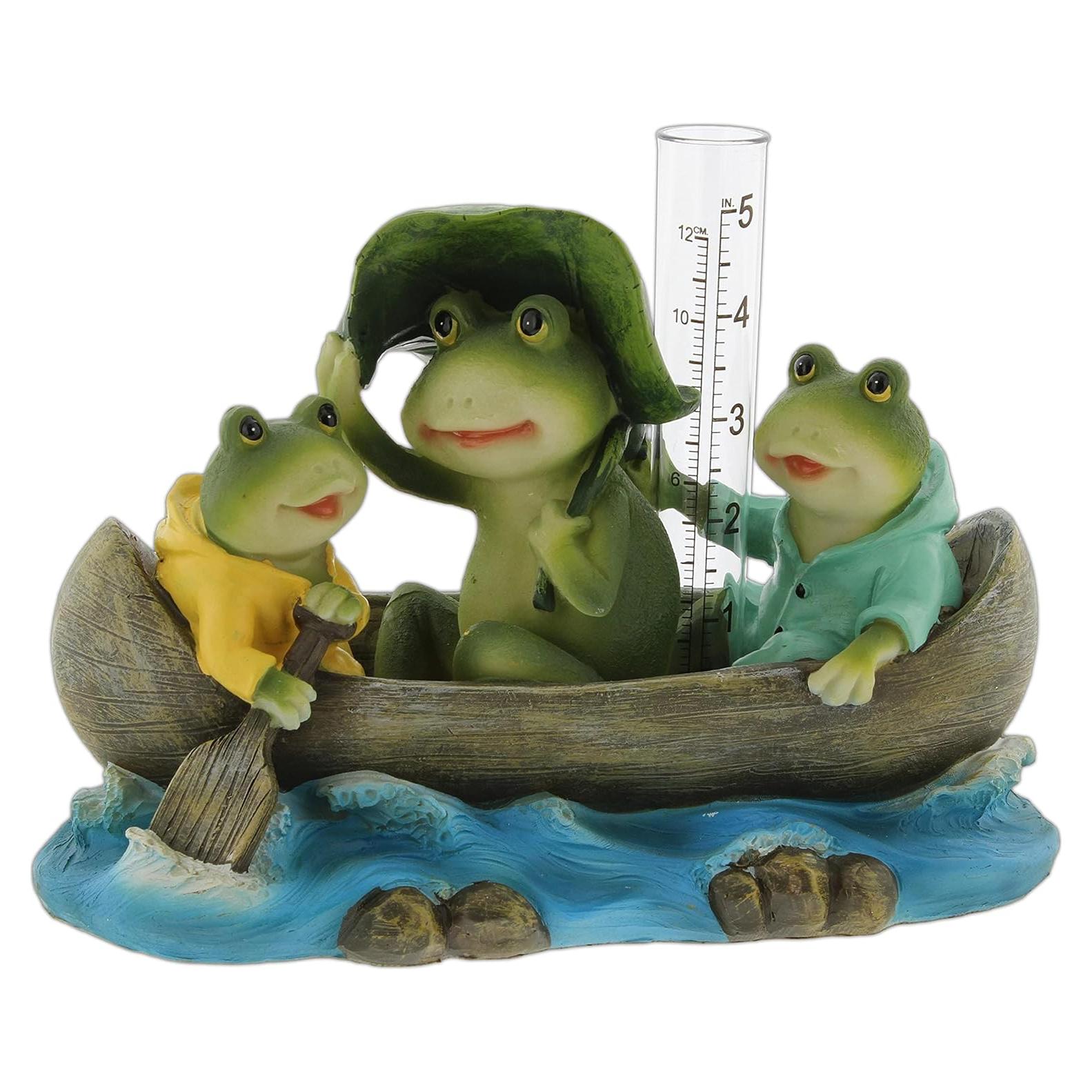 Medidor de Lluvia de Resina Diseños Distintivos Ranas en Barco