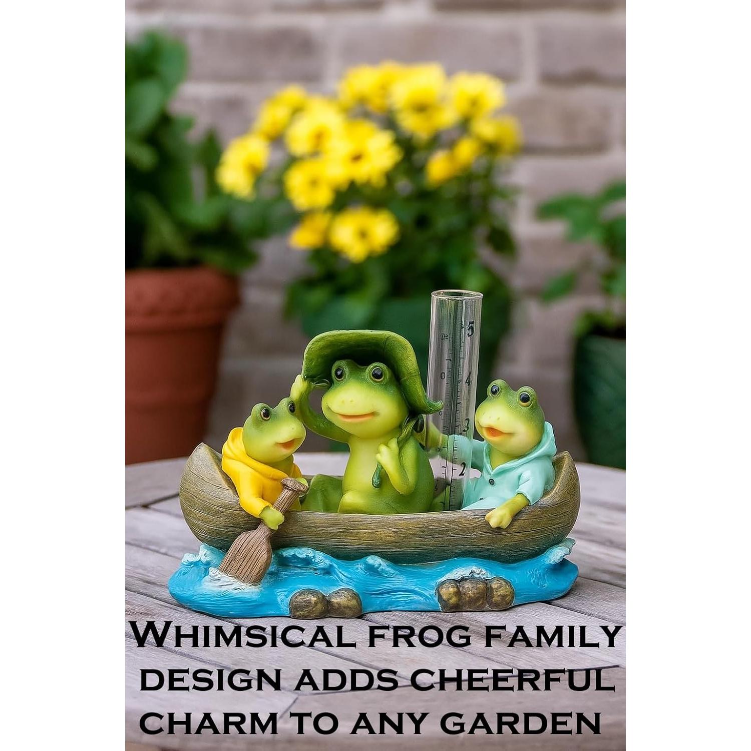 Medidor de Lluvia de Resina Diseños Distintivos Ranas en Barco