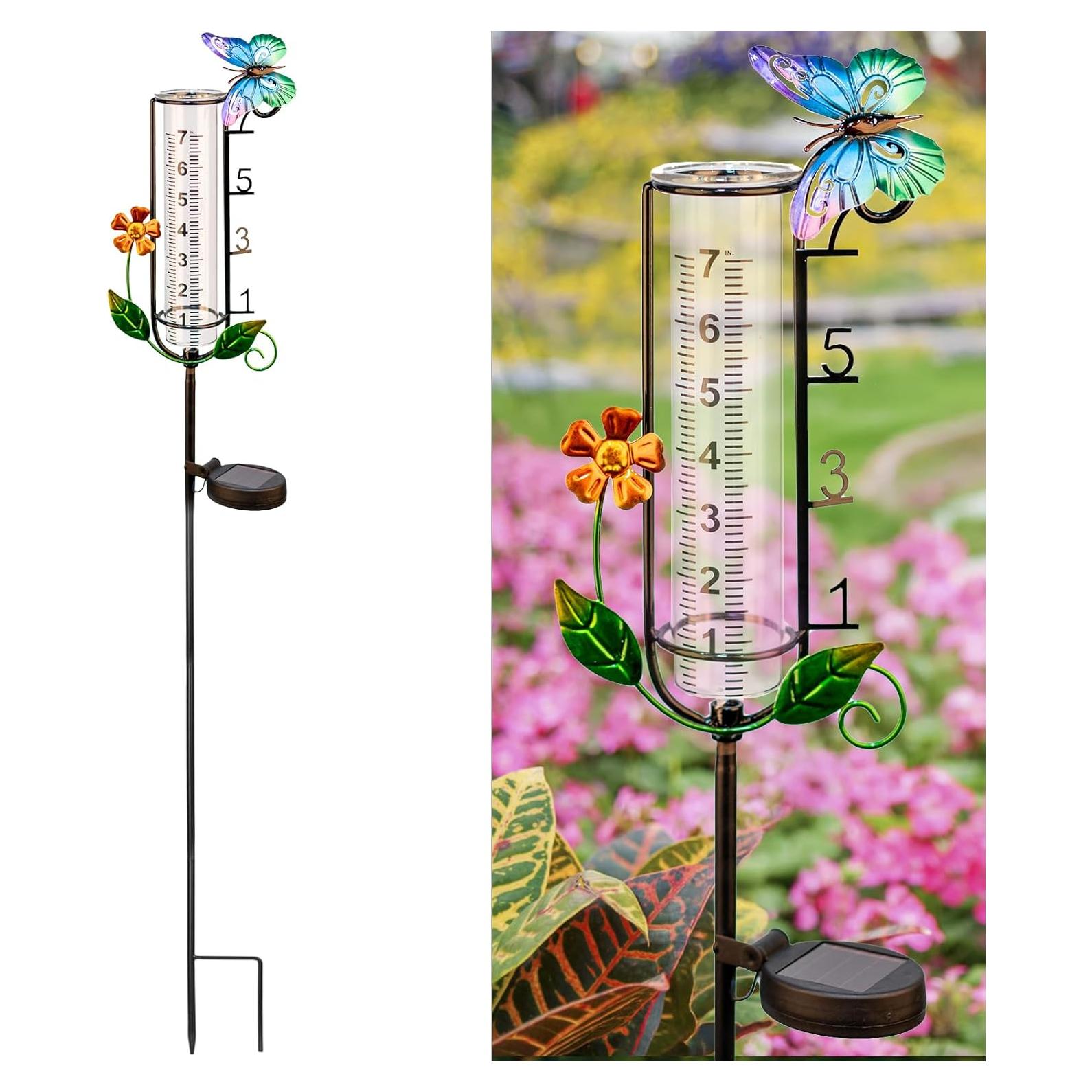 Pluviómetro Solar HDUAN de 114.3 cm con Luz LED para Jardín