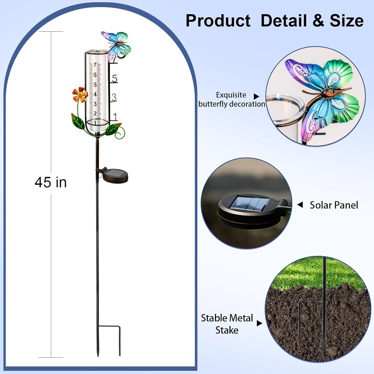 Pluviómetro Solar HDUAN de 114.3 cm con Luz LED para Jardín