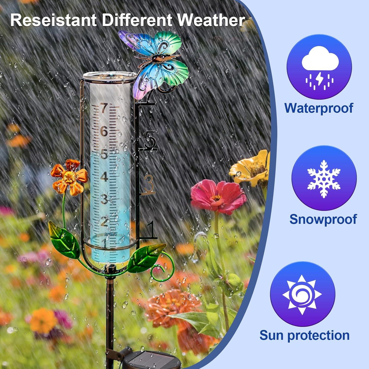 Pluviómetro Solar HDUAN de 114.3 cm con Luz LED para Jardín