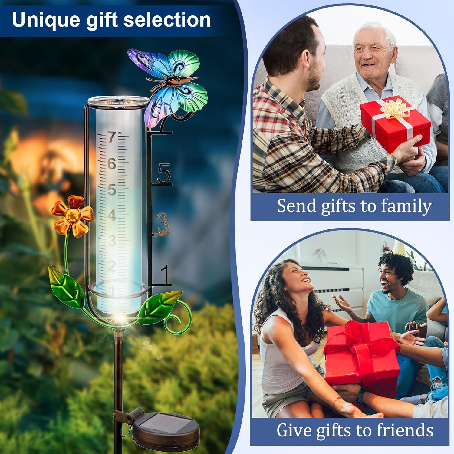 Pluviómetro Solar HDUAN de 114.3 cm con Luz LED para Jardín