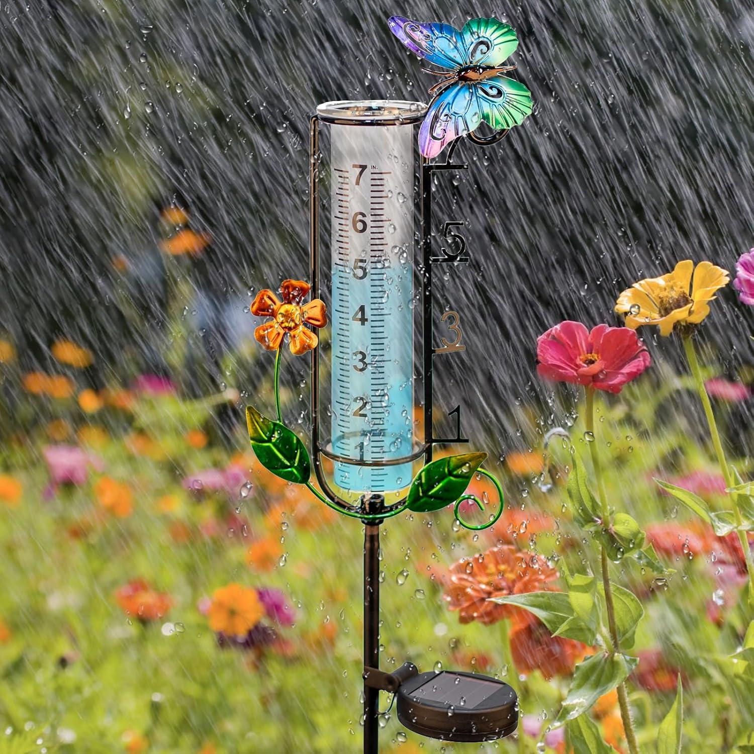 Pluviómetro Solar HDUAN de 114.3 cm con Luz LED para Jardín