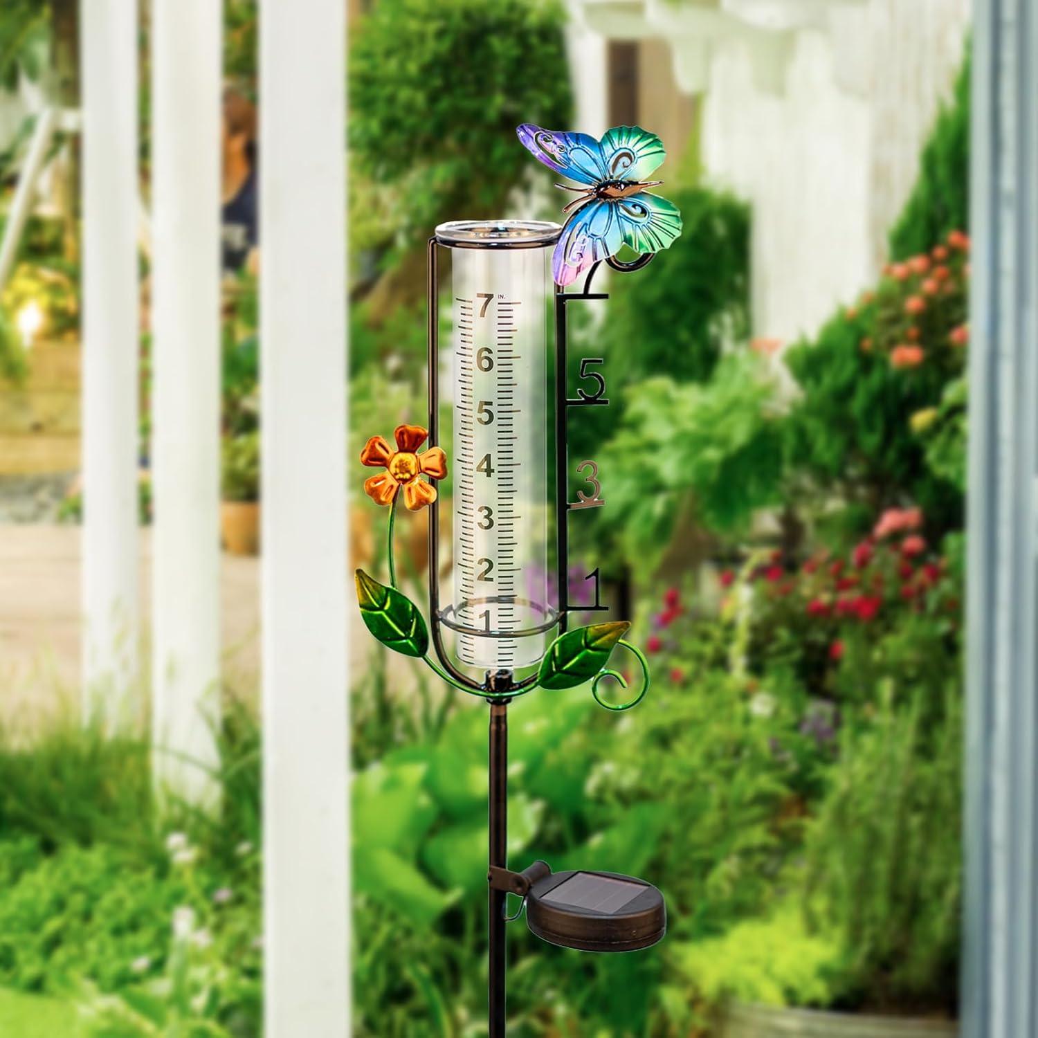 Pluviómetro Solar HDUAN de 114.3 cm con Luz LED para Jardín